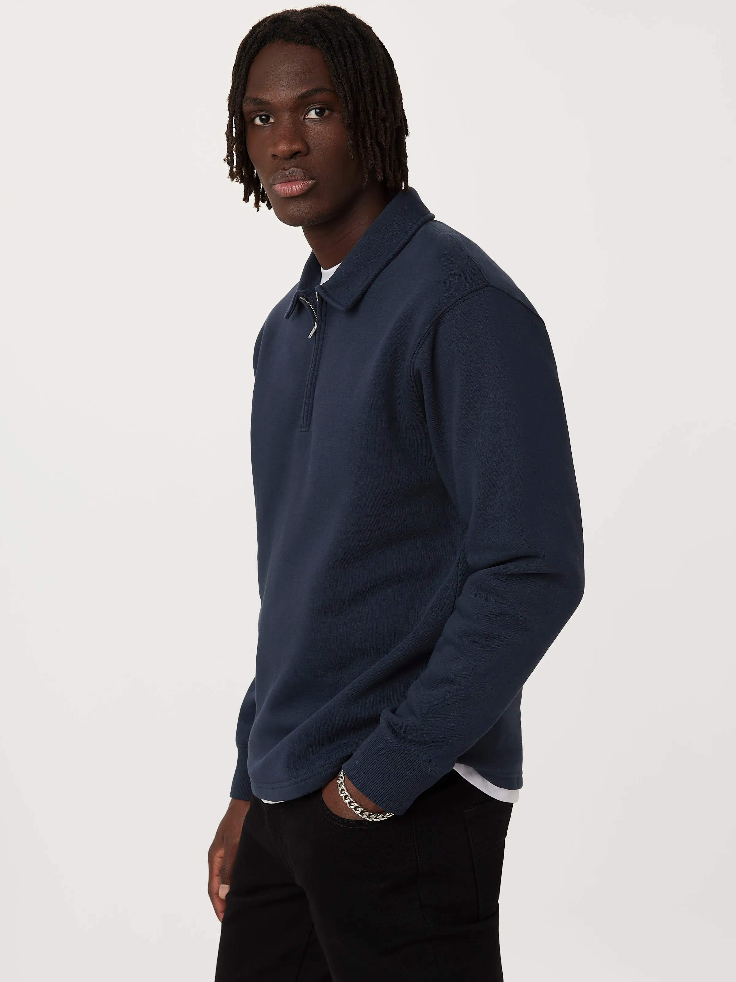 The Fleece Half-Zip Sweatshirt in Deep Blue sold by Frank & Oak product image thumbnail 2
