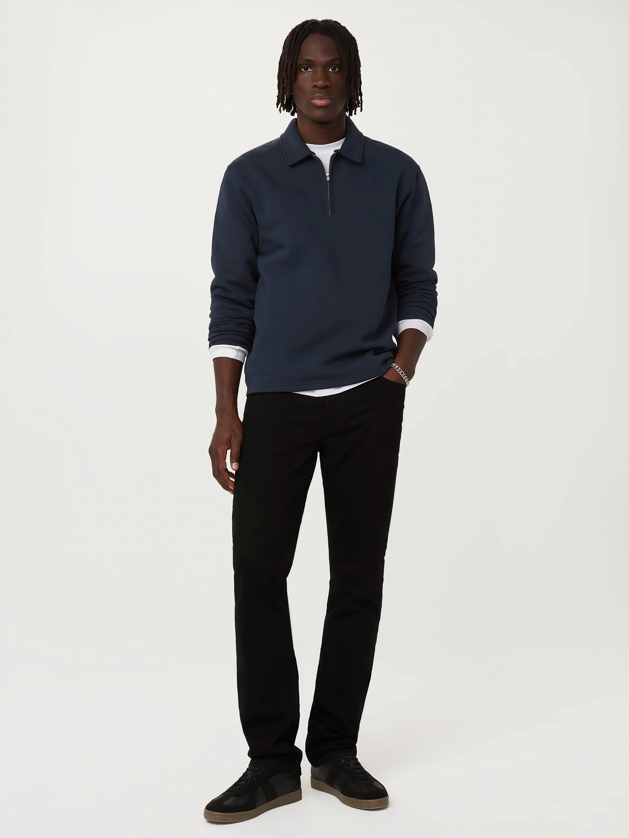 The Fleece Half-Zip Sweatshirt in Deep Blue sold by Frank & Oak
