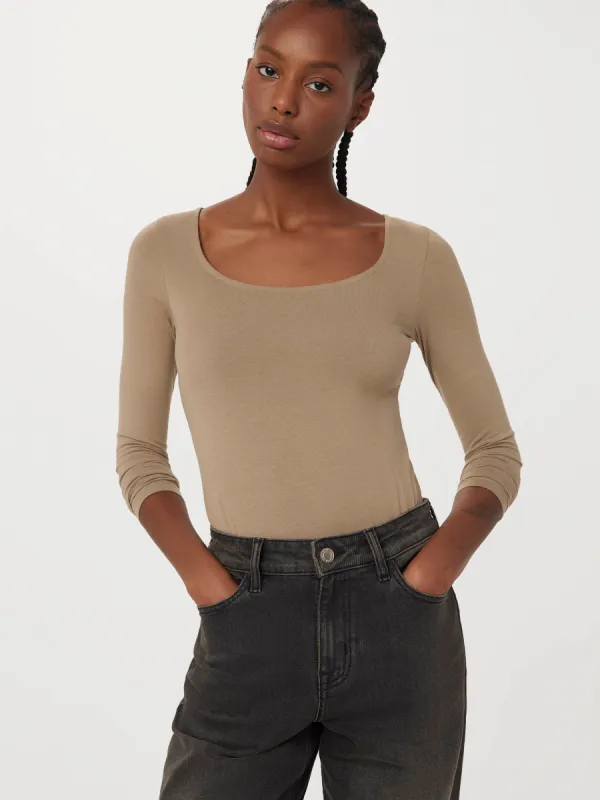 The U Neck Bodysuit in Taupe sold by Frank & Oak
