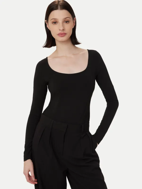 The U Neck Bodysuit in Black sold by Frank & Oak