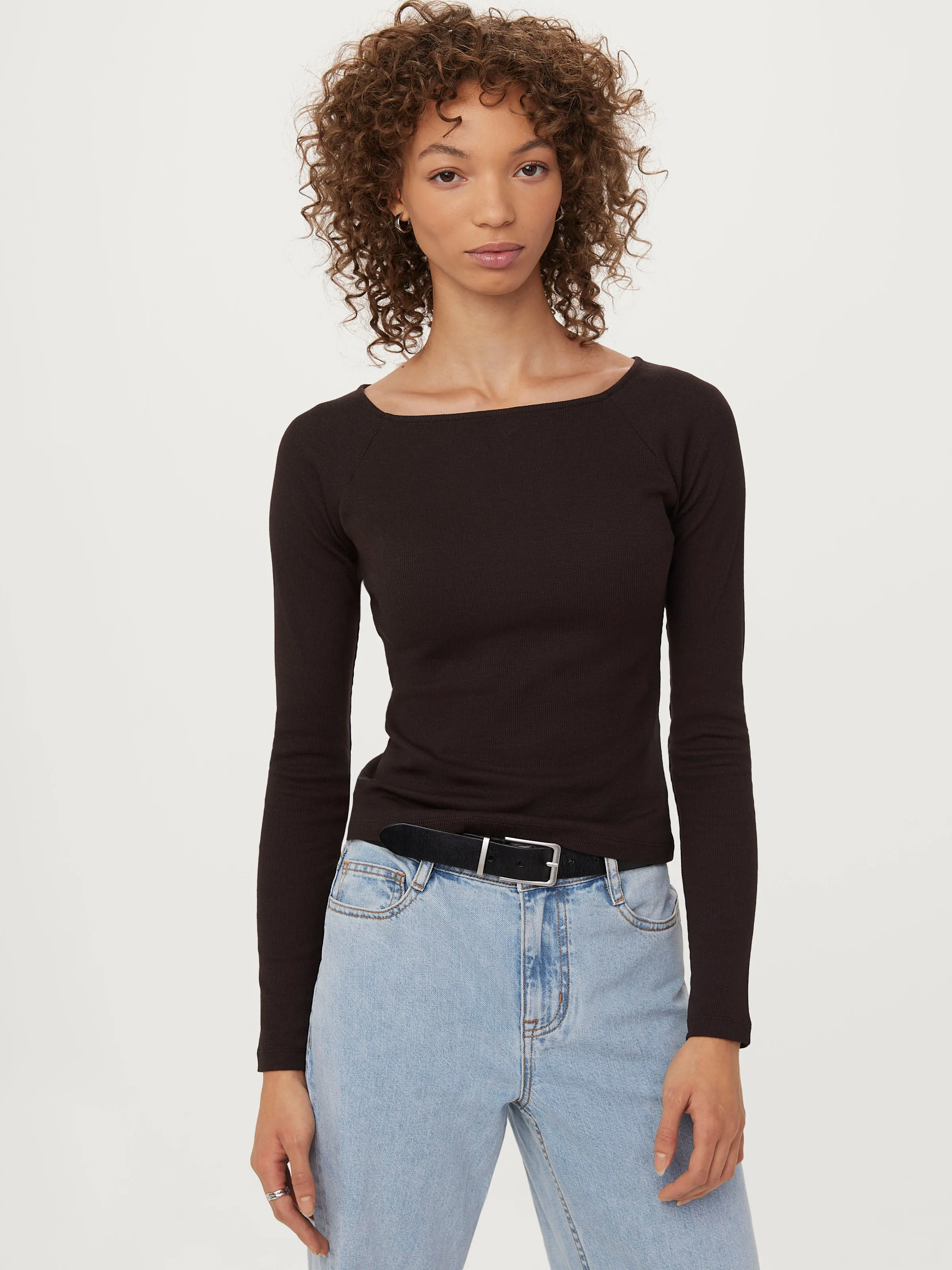 The Open Neck Long Sleeve T-Shirt in Dark Chocolate sold by Frank & Oak product image thumbnail 3