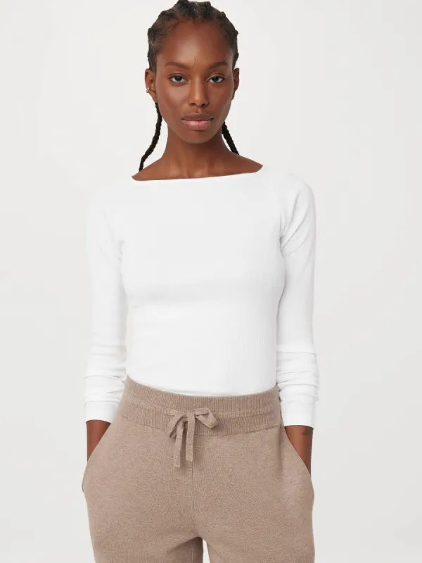 The Open Neck Long Sleeve T-Shirt in White sold by Frank & Oak