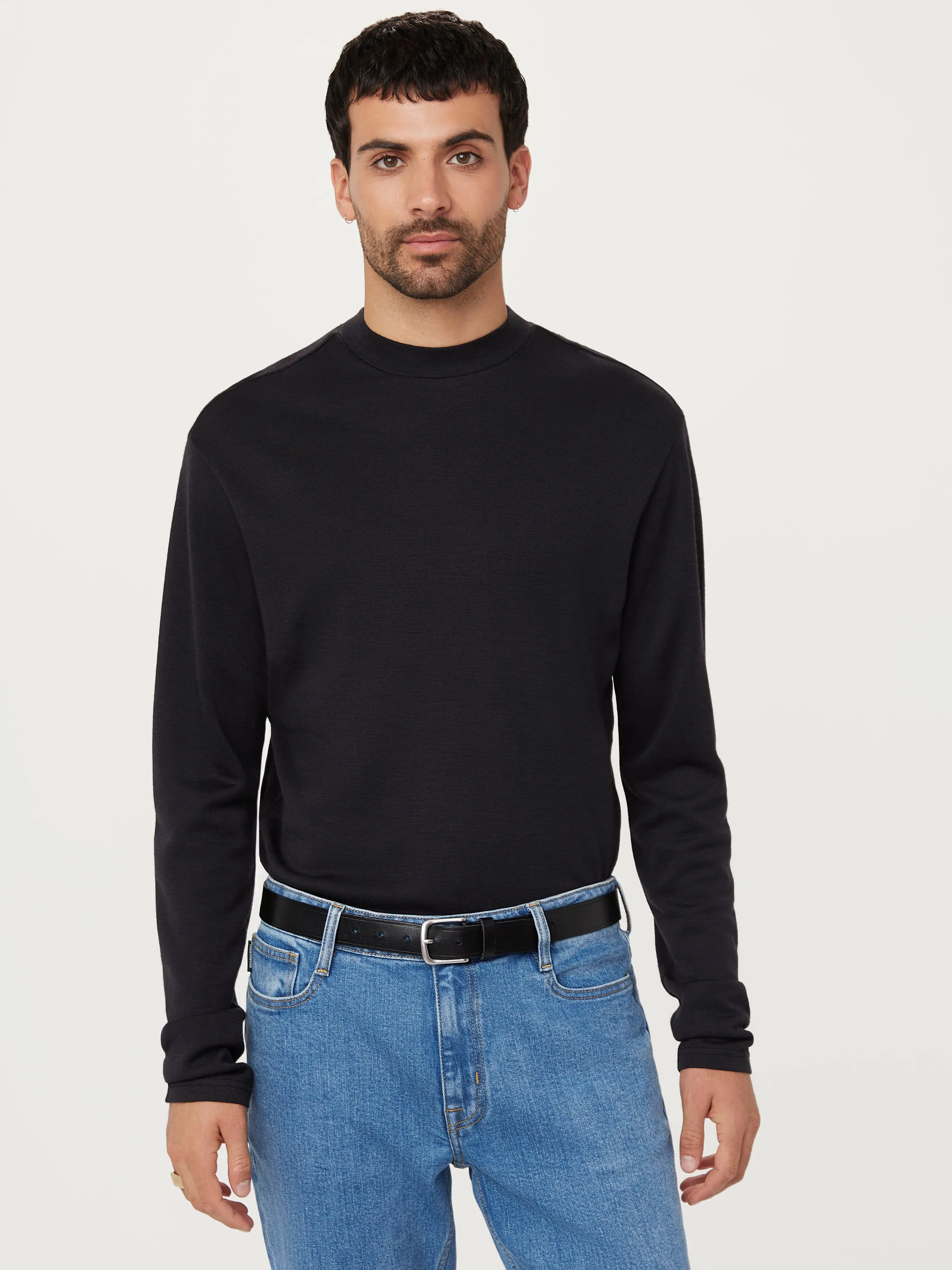 The Merino Wool Mock Neck in Washed Black sold by Frank & Oak