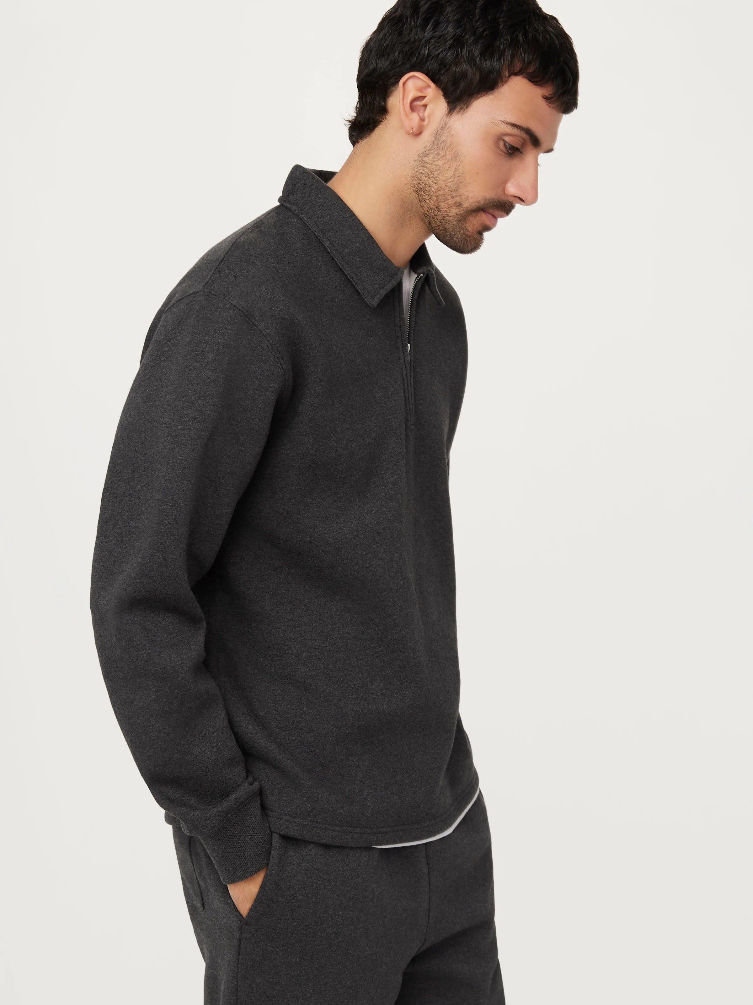 The Fleece Half-Zip Sweatshirt in Grey Black sold by Frank & Oak