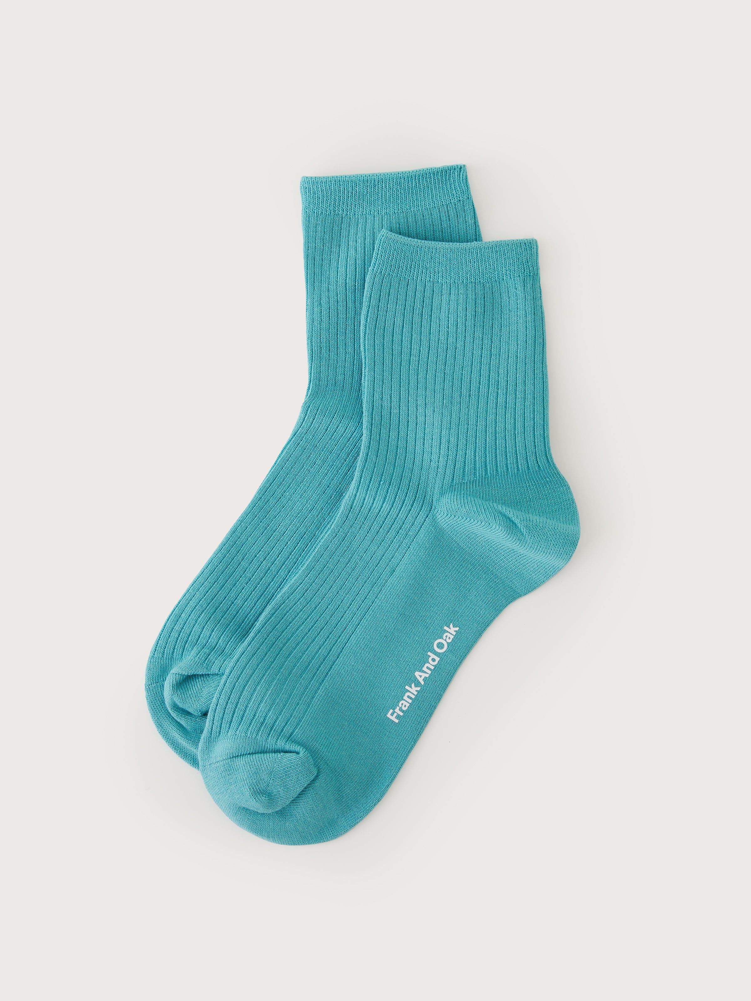 The Organic Cotton Ribbed Socks in Blue sold by Frank & Oak