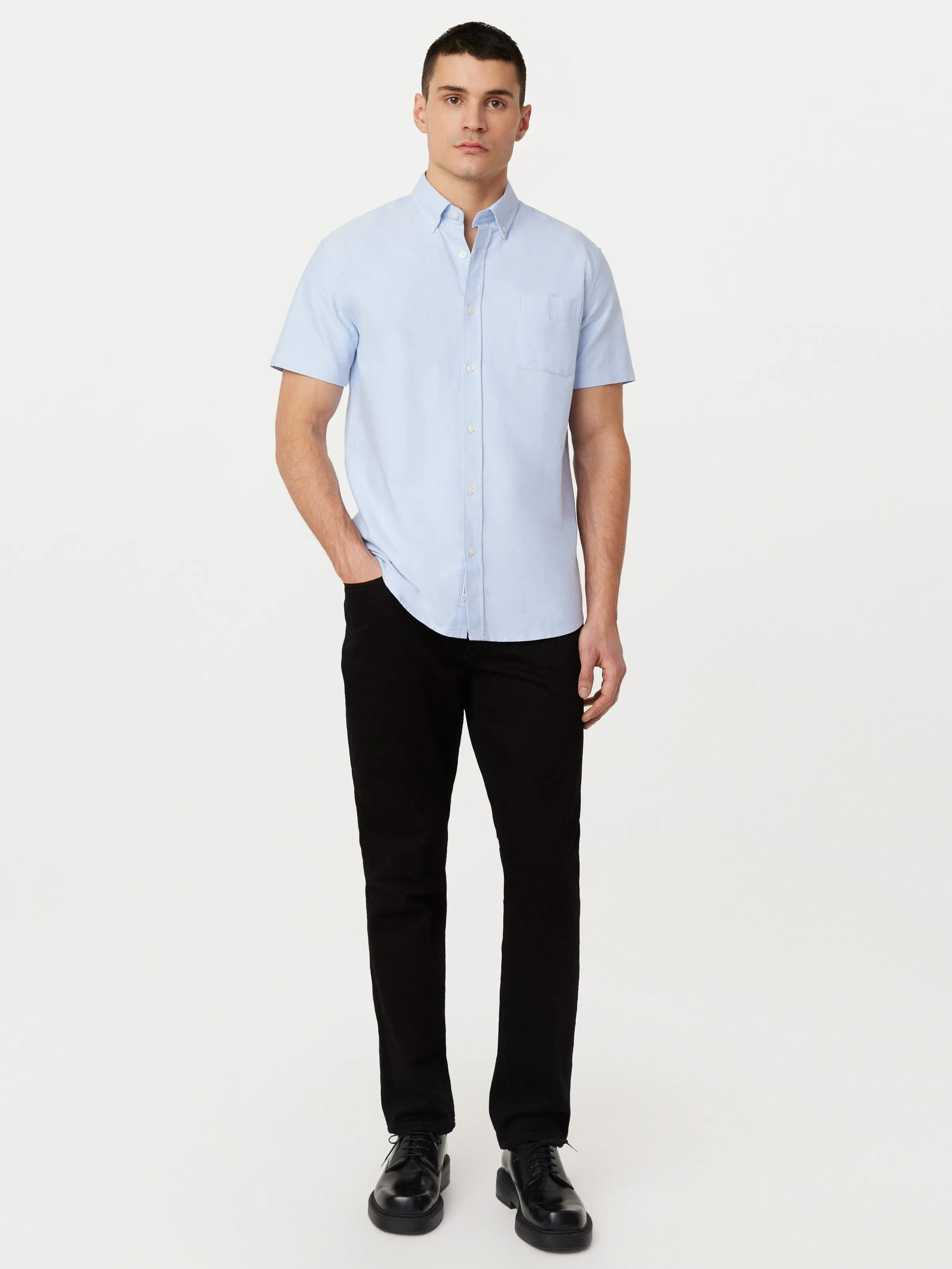 The Jasper Short Sleeve Oxford Shirt in Light Blue sold by Frank & Oak