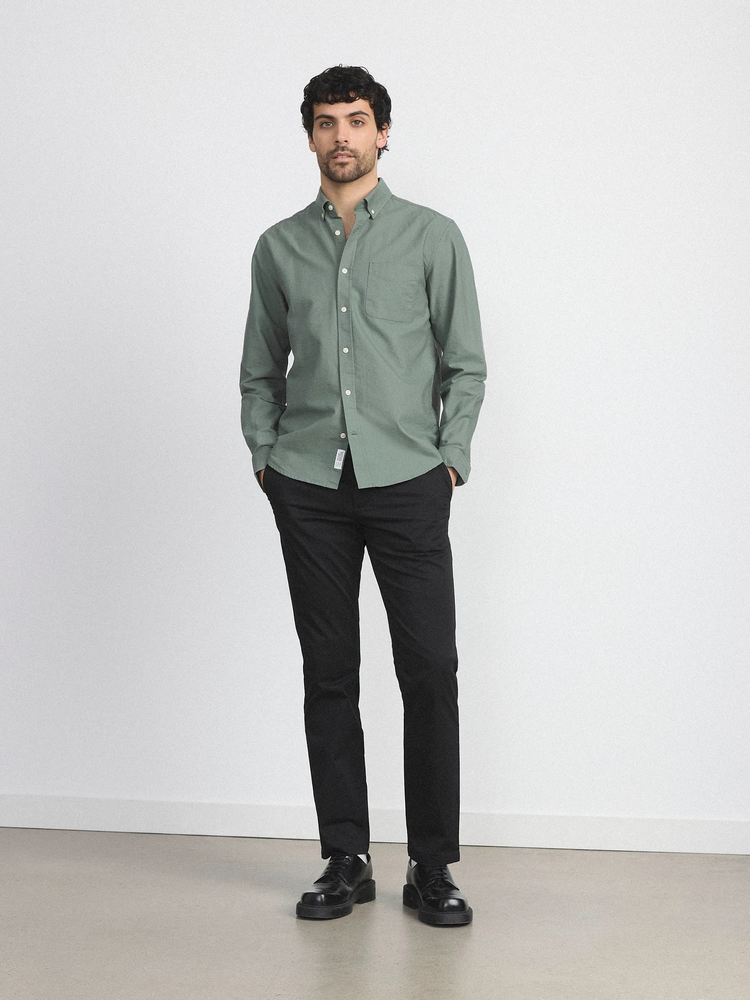 The Jasper Oxford Shirt in Laurel Green sold by Frank & Oak