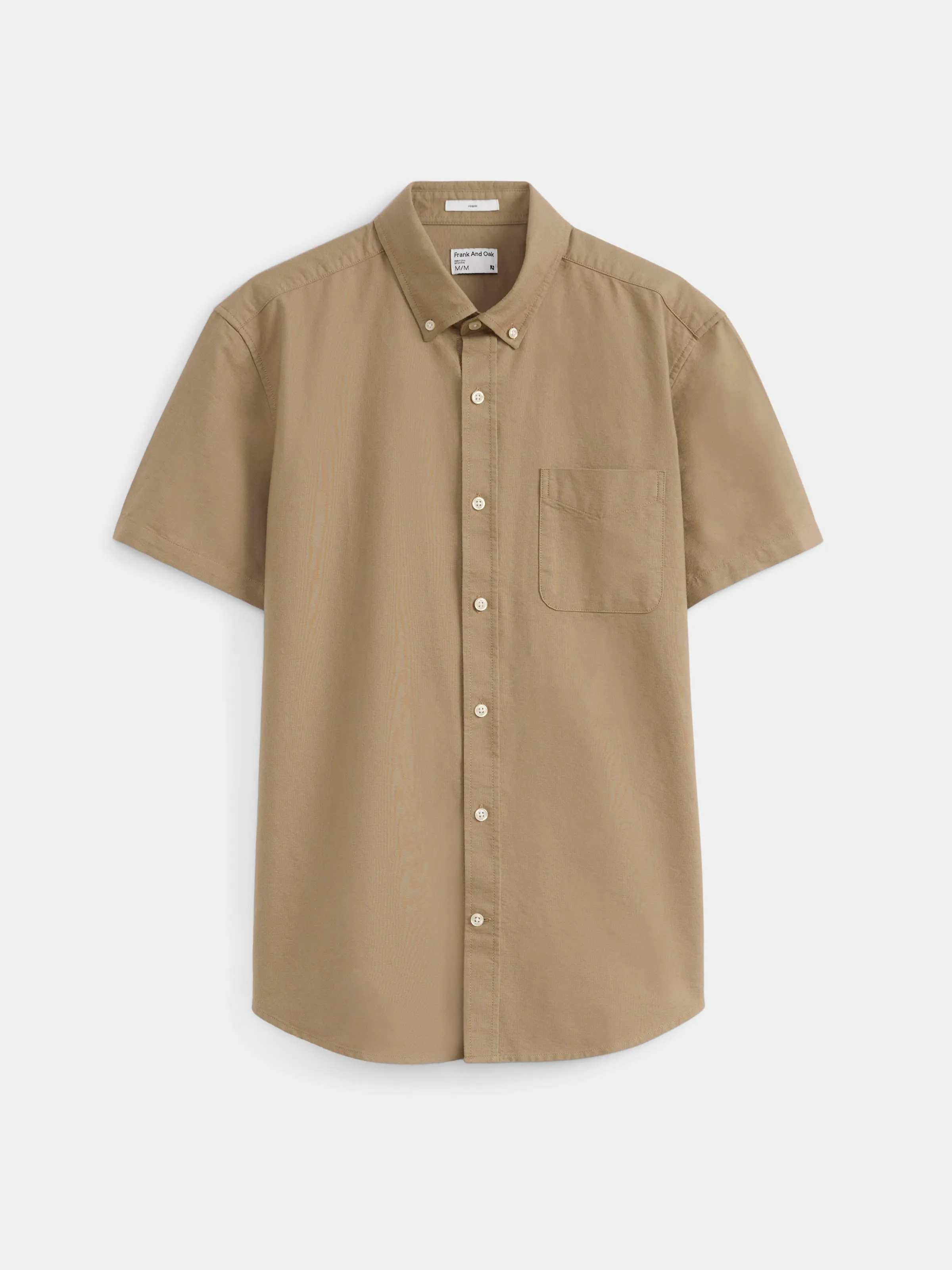 The Jasper Short Sleeve Oxford Shirt in Sandstone sold by Frank & Oak