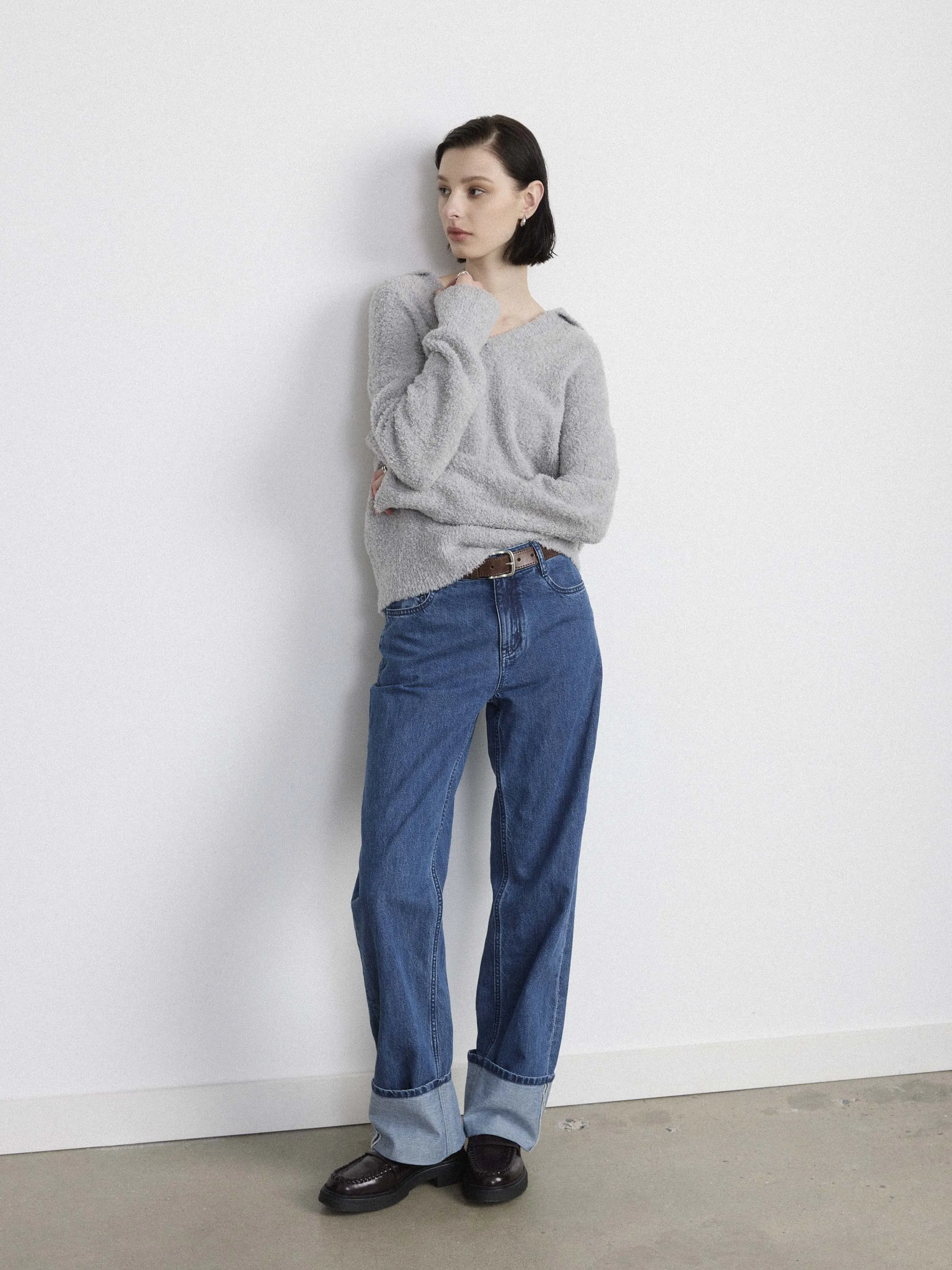 The Fuzzy Johnny Collar Sweater in Light Grey sold by Frank & Oak product image thumbnail 4