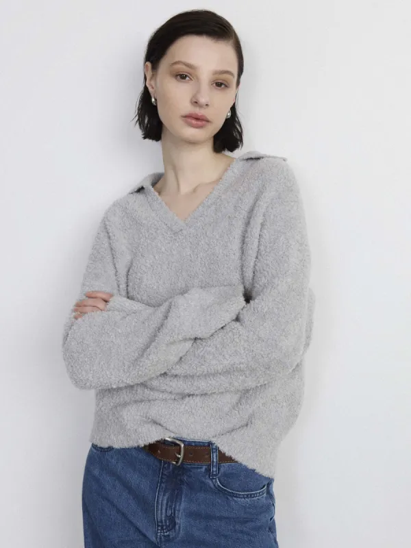 The Fuzzy Johnny Collar Sweater  in Light Grey sold by Frank & Oak