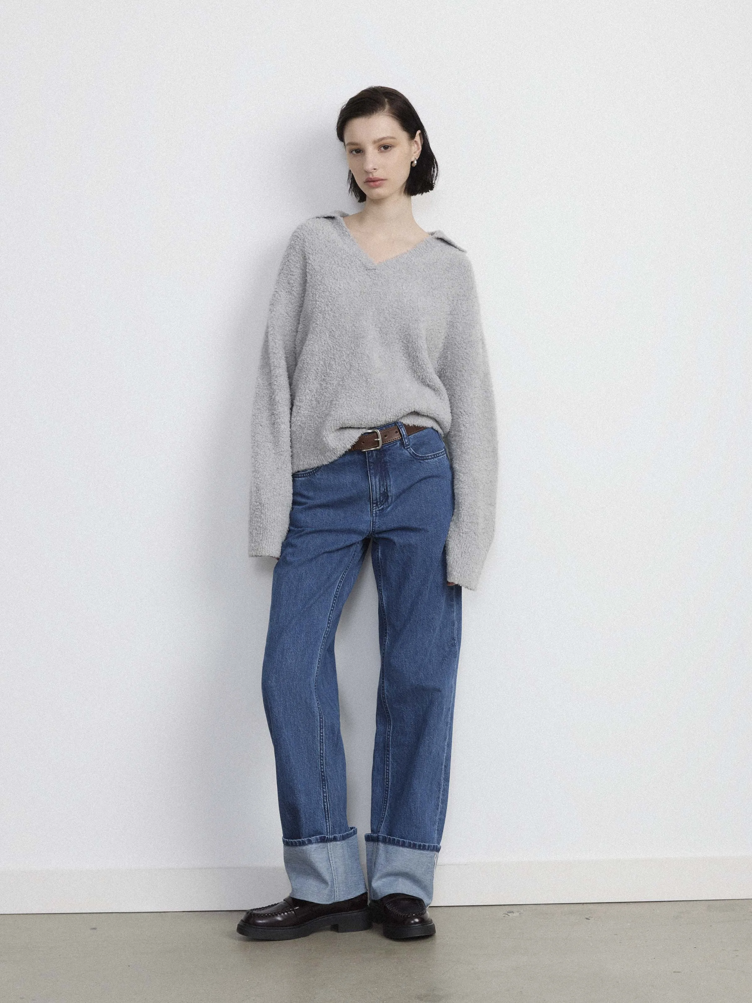 The Fuzzy Johnny Collar Sweater in Light Grey sold by Frank & Oak product image thumbnail 2