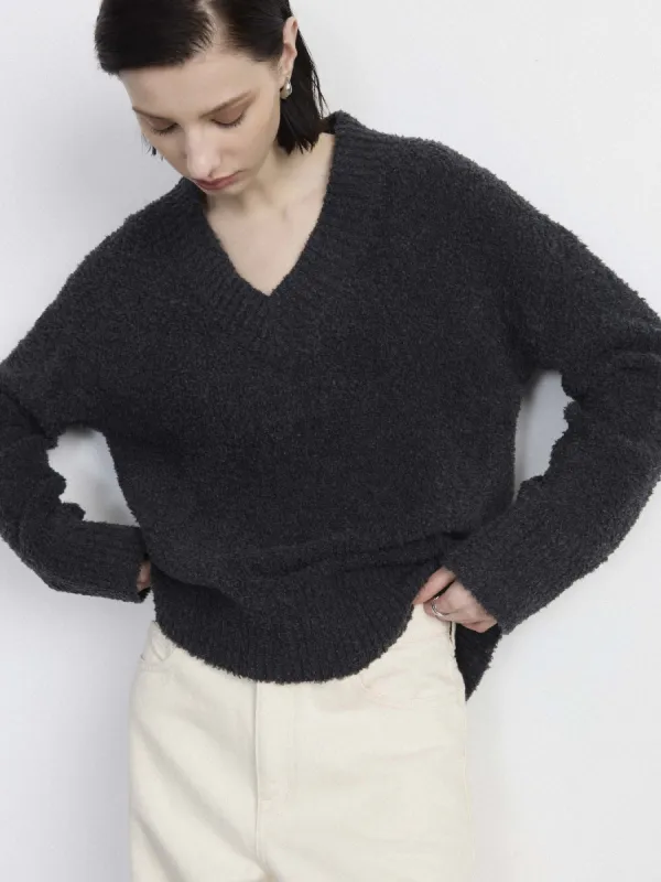 The Fuzzy V Neck Sweater  in Dark Grey sold by Frank & Oak
