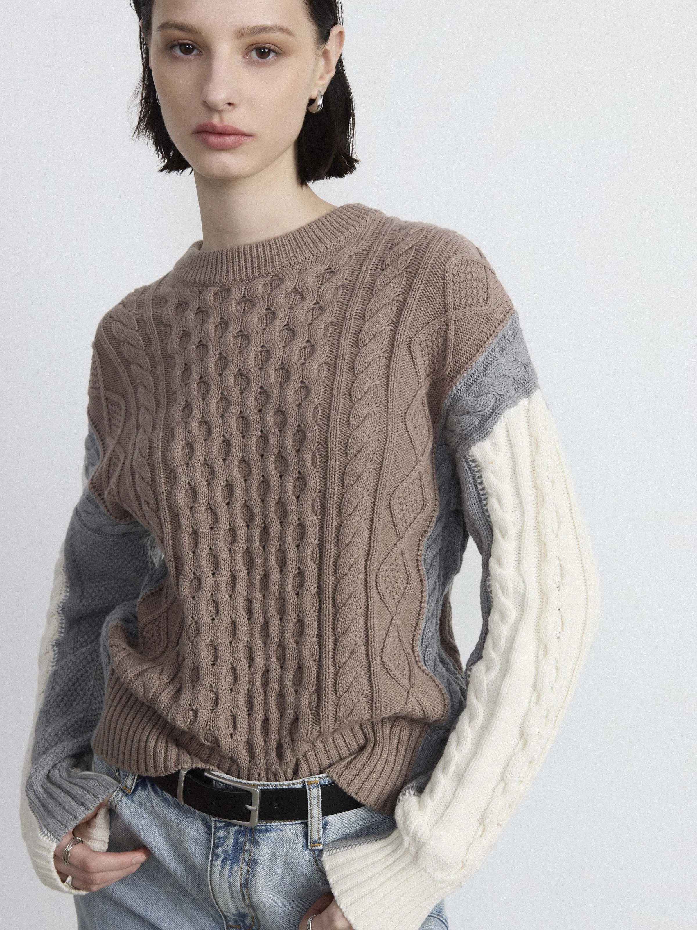 The Colour Block Cable Sweater in Blue sold by Frank & Oak product image thumbnail 2