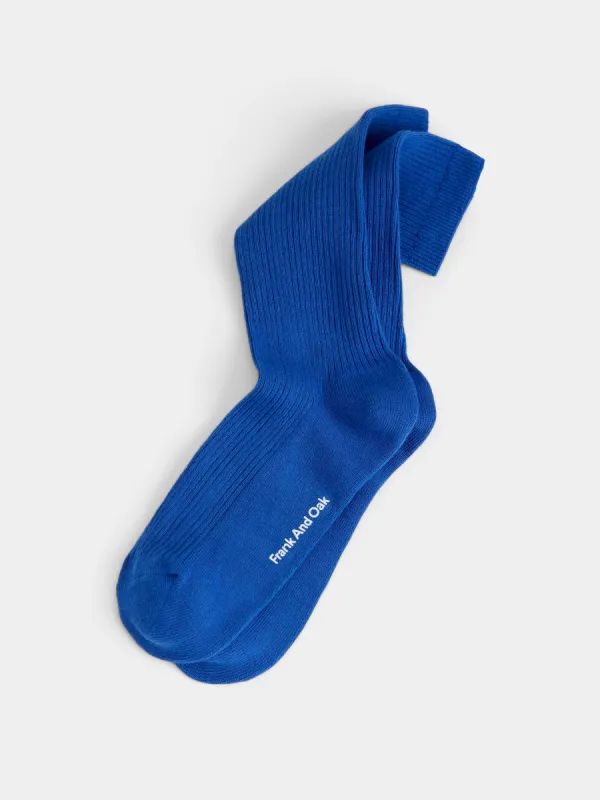 The Ribbed Socks in Nautical Blue sold by Frank & Oak