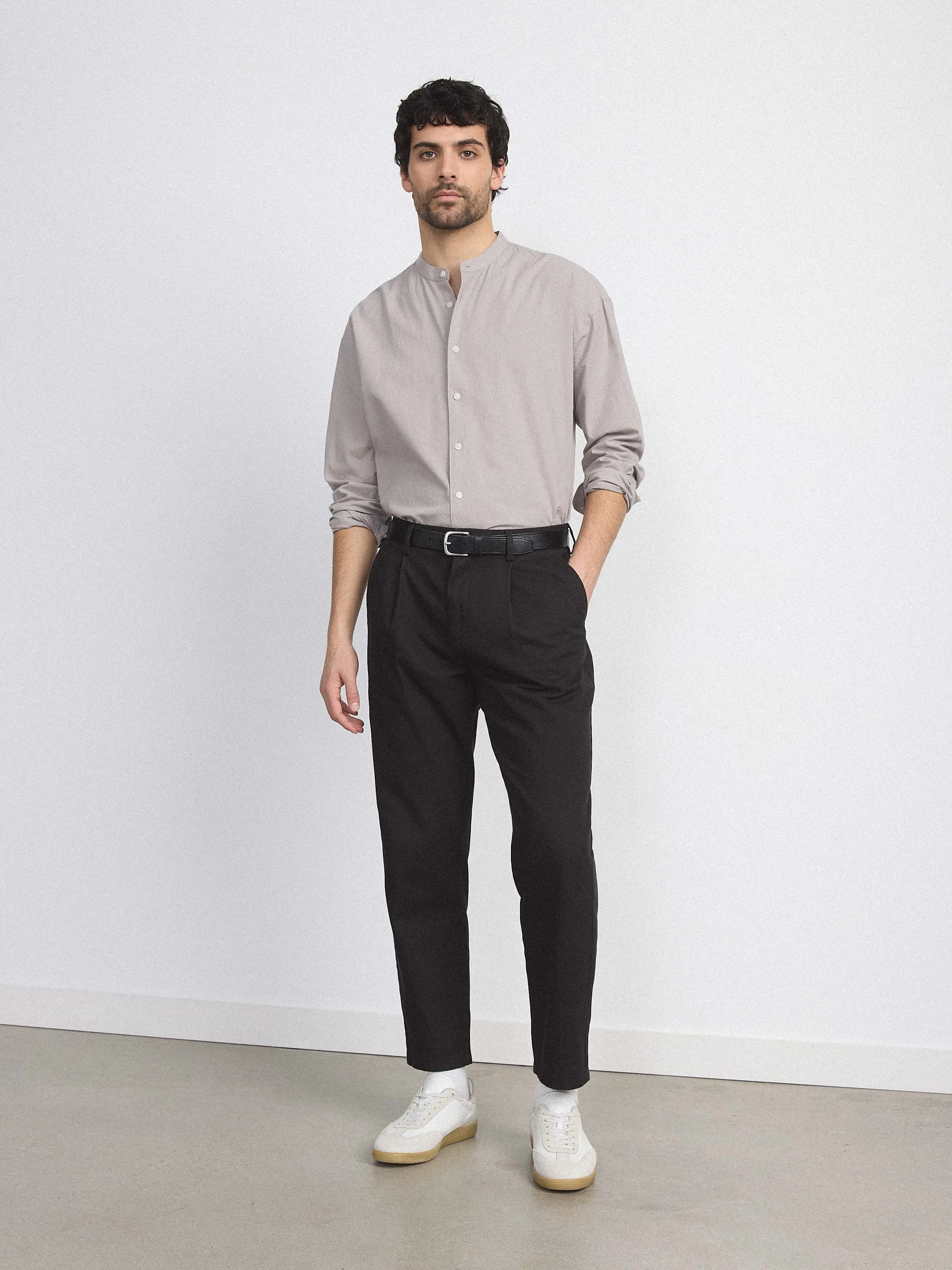 The Loose Officer Collar Shirt in Flint Grey sold by Frank & Oak