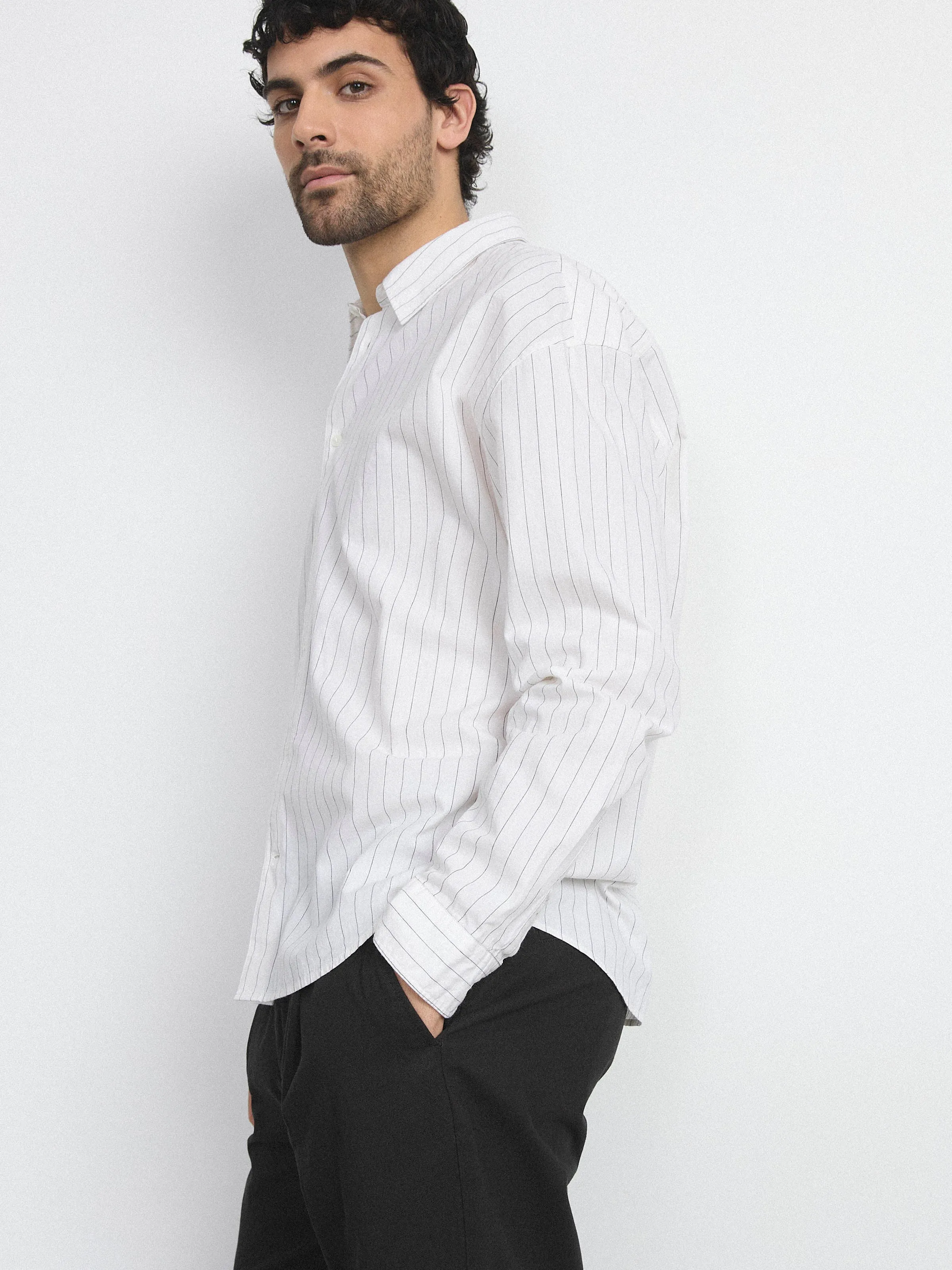 The Loose Pinstripe Shirt in White sold by Frank & Oak product image thumbnail 4