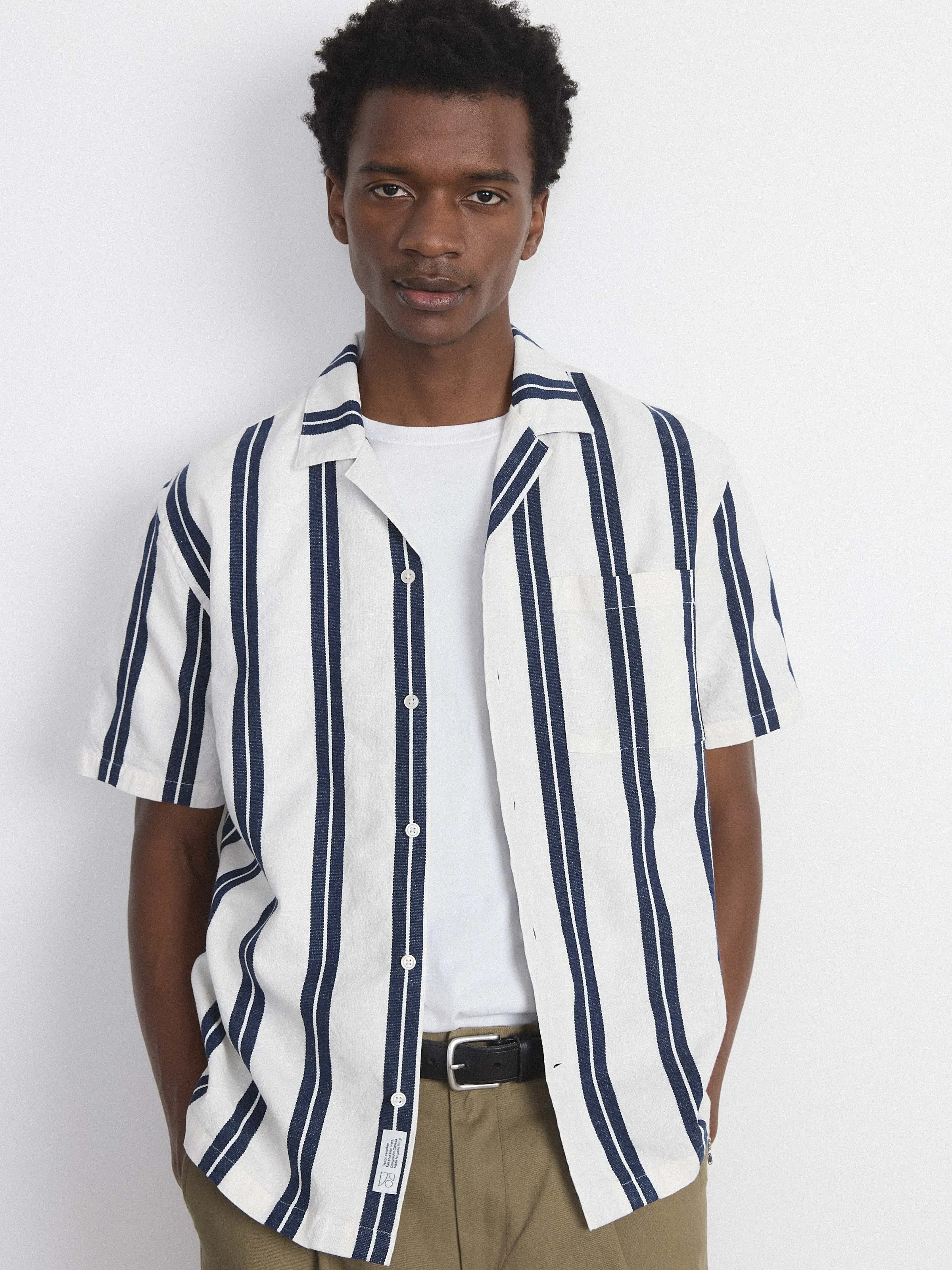 The Striped Camp Collar Shirt in Blue sold by Frank & Oak