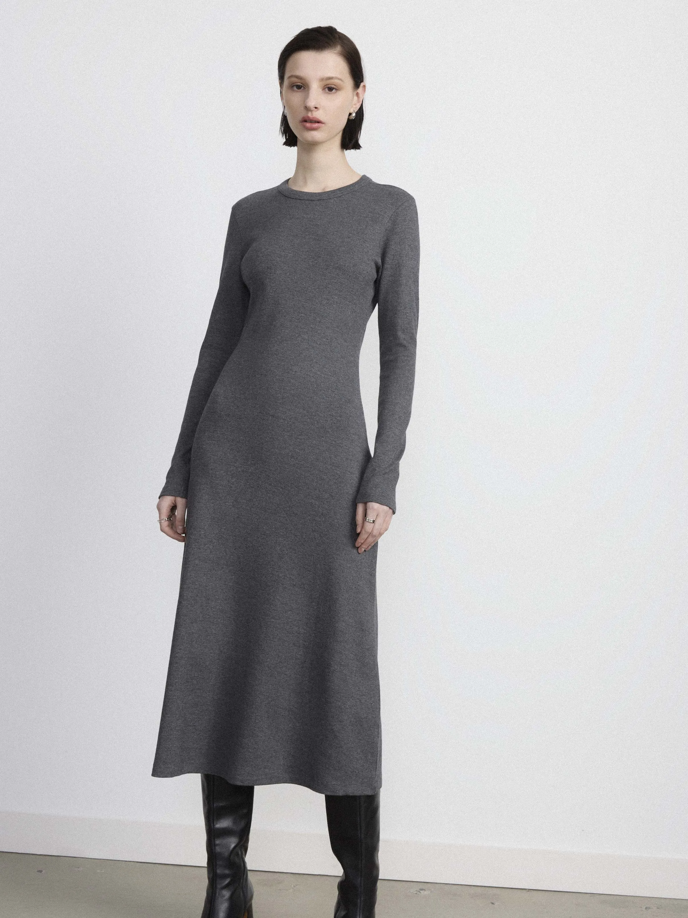The Ribbed Maxi Dress in Cool Grey sold by Frank & Oak