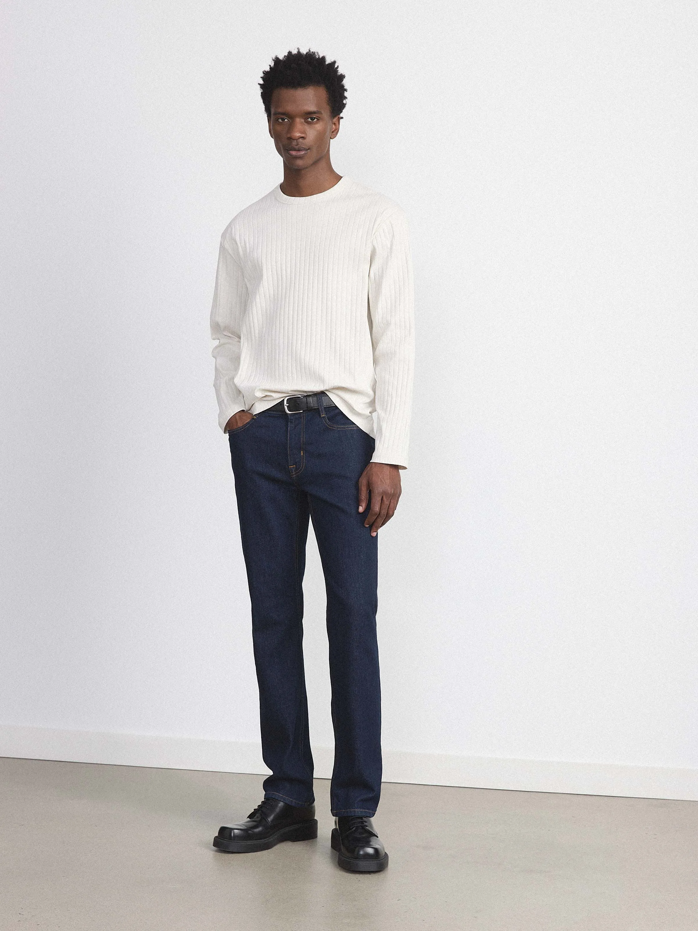 The Long Sleeve Ribbed T-Shirt in Cloud sold by Frank & Oak