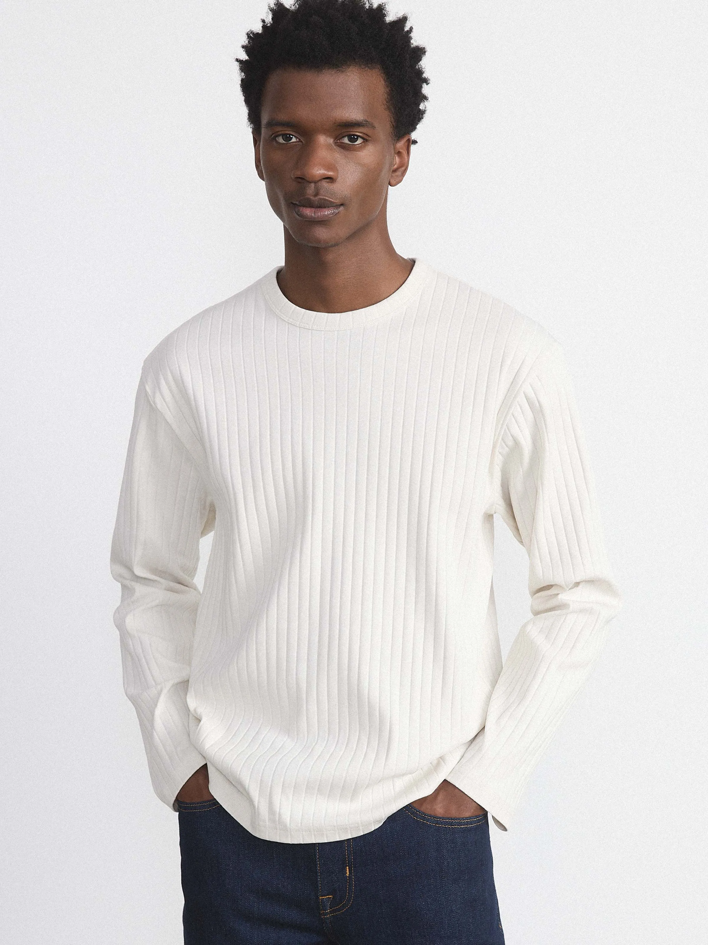 The Long Sleeve Ribbed T-Shirt in Cloud sold by Frank & Oak product image thumbnail 2