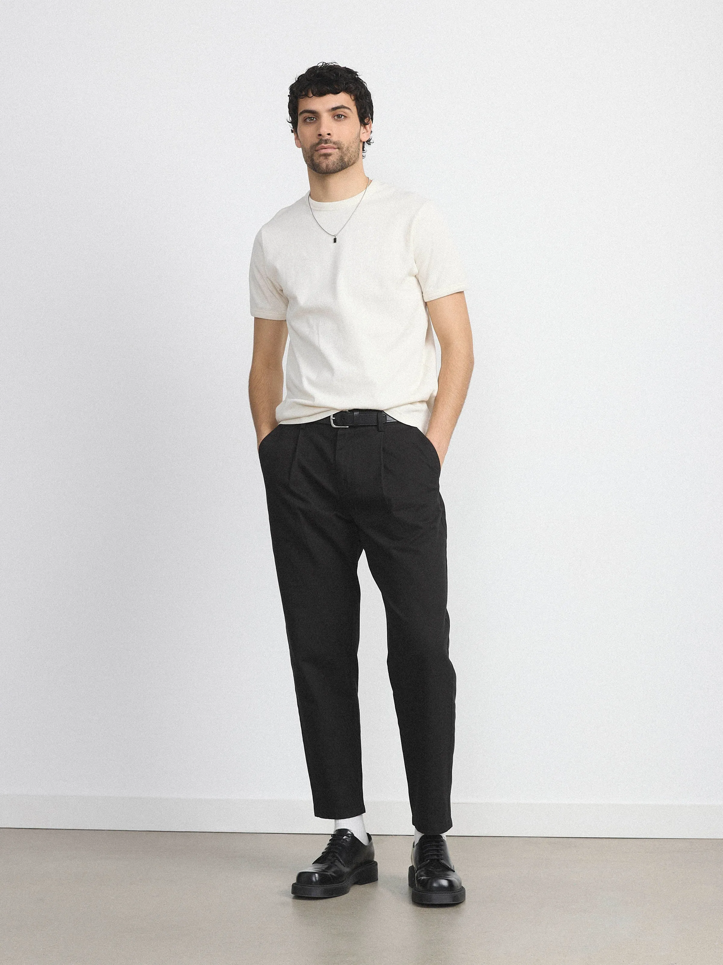 The Short Sleeve Ribbed T-Shirt in Cloud sold by Frank & Oak