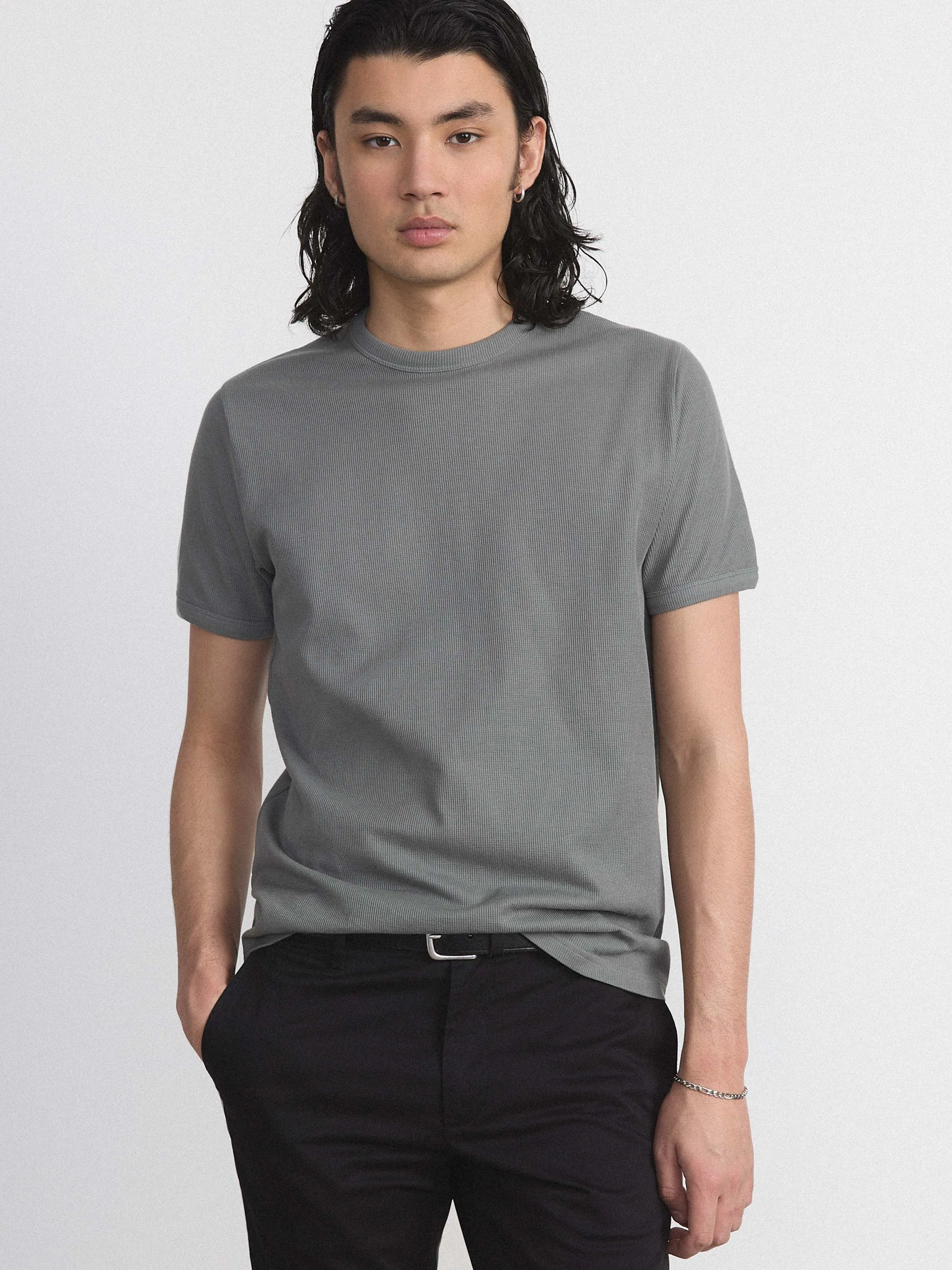 The Short Sleeve Ribbed T-Shirt in Slate sold by Frank & Oak