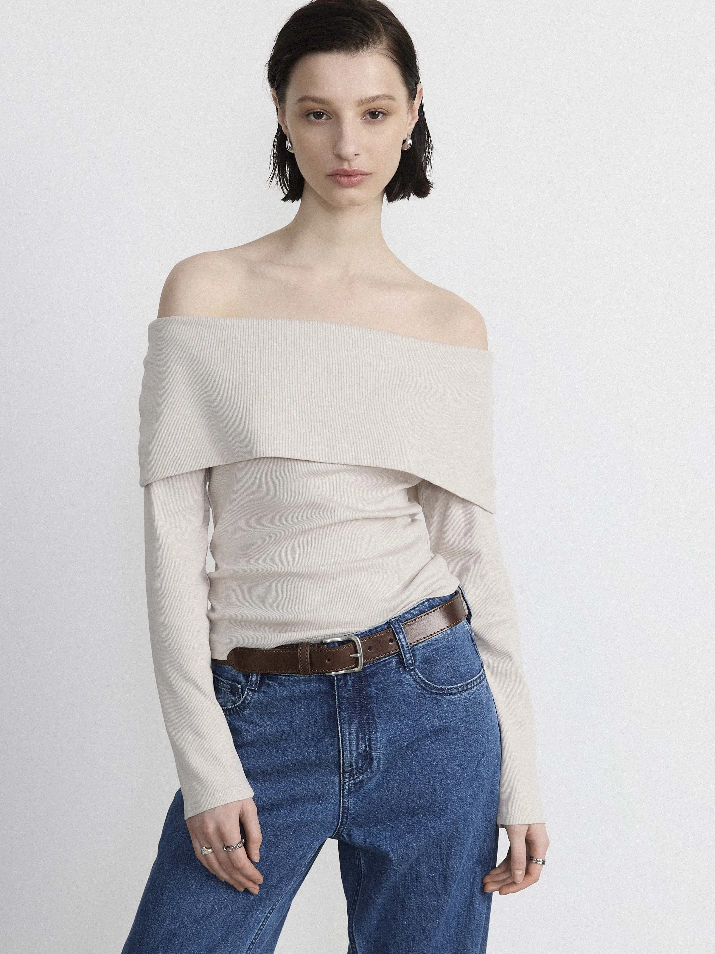 The Off Shoulder Top in Grey sold by Frank & Oak