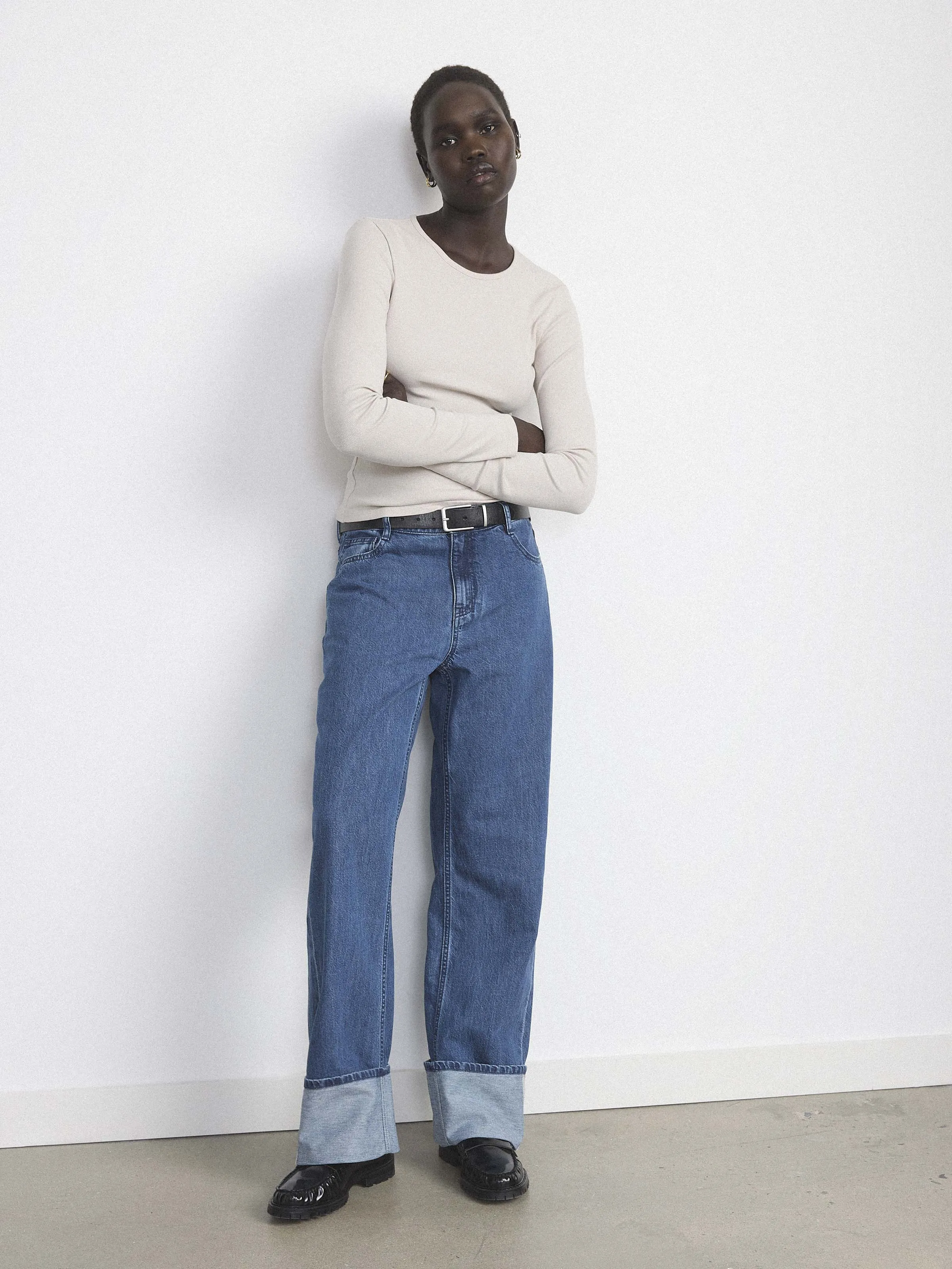 The Ribbed Long Sleeve Top in Grey sold by Frank & Oak