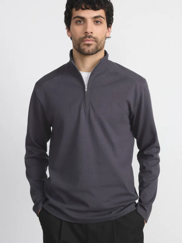 The Long Sleeve Half Zip in Dark Grey sold by Frank & Oak