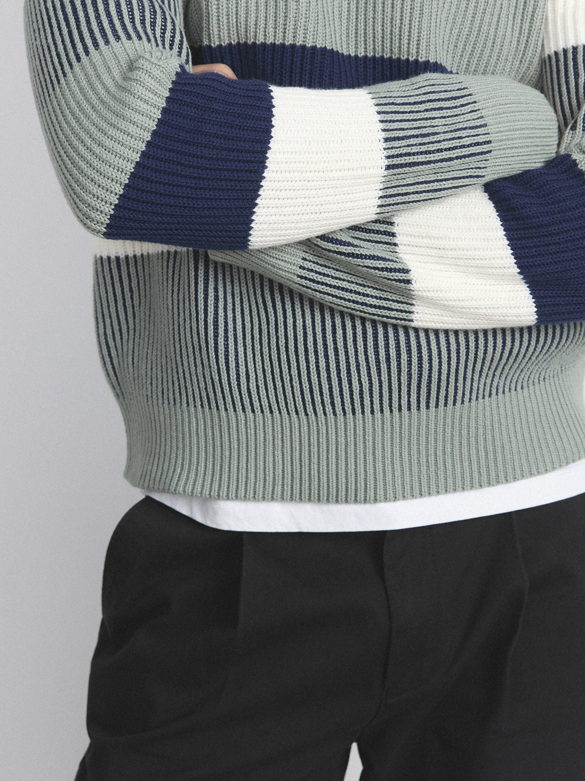 The Striped Ribbed Sweater in Grey Green sold by Frank & Oak product image thumbnail 4