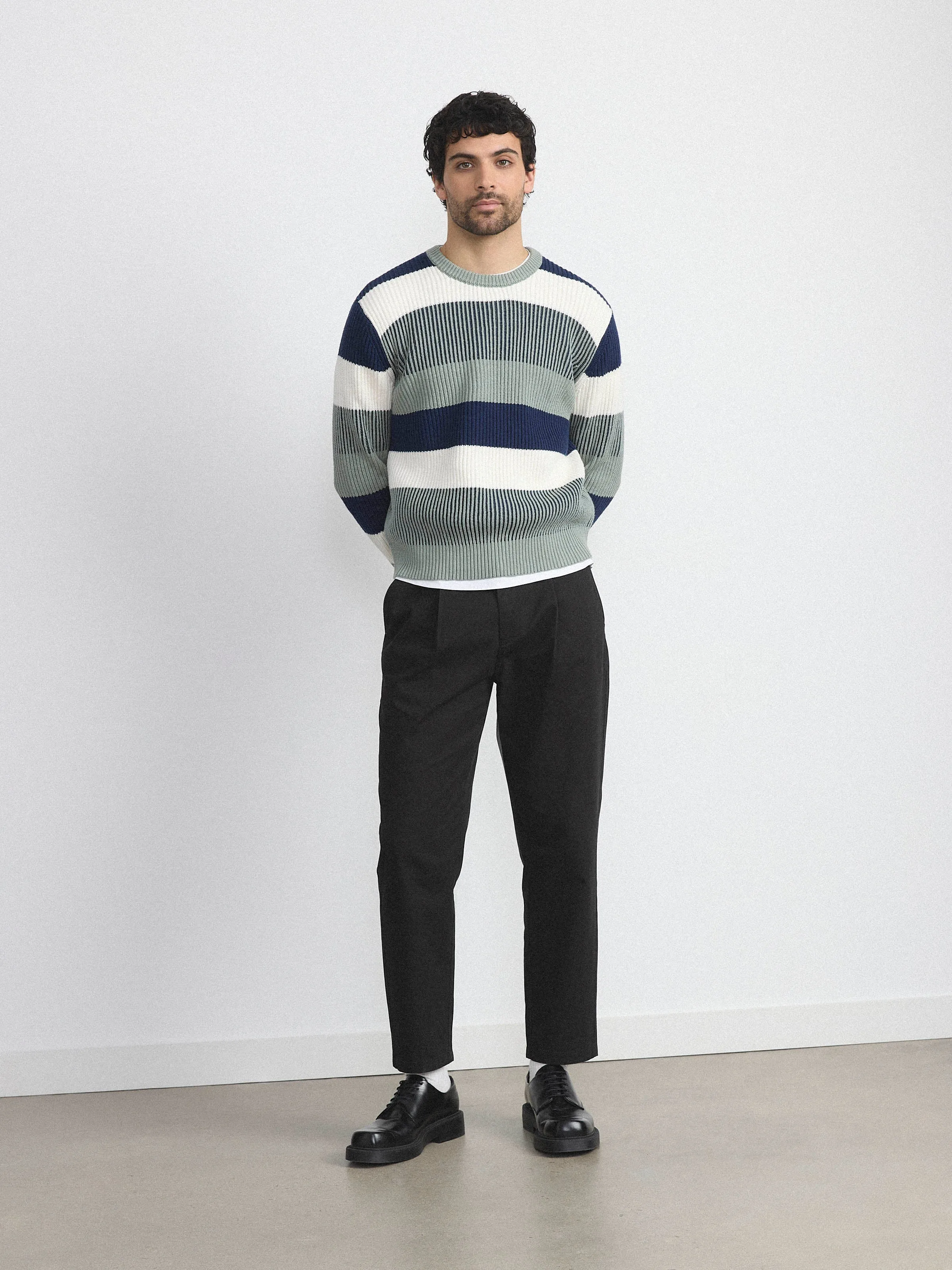 The Striped Ribbed Sweater in Grey Green sold by Frank & Oak product image thumbnail 2