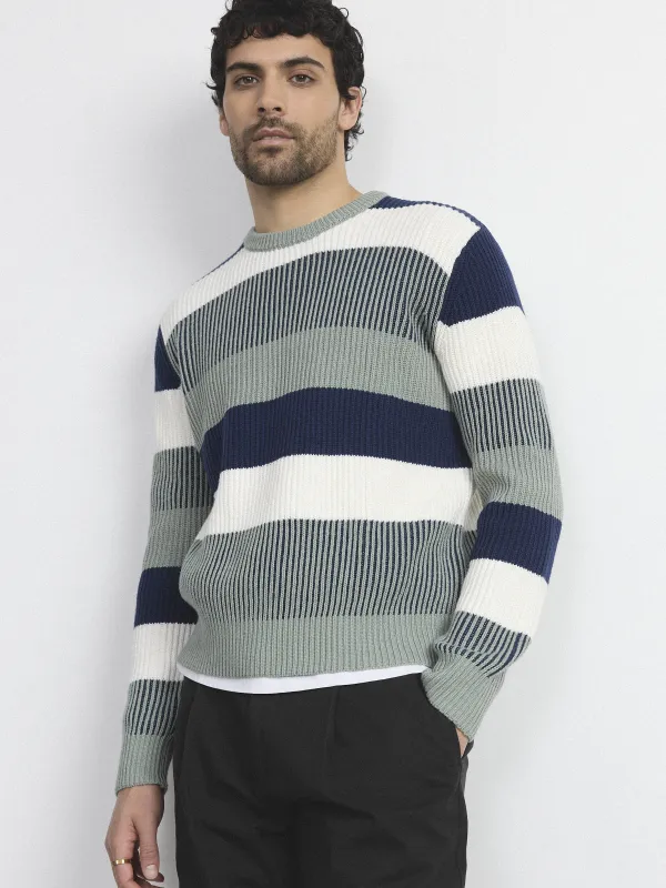The Striped Ribbed Sweater in Grey Green sold by Frank & Oak
