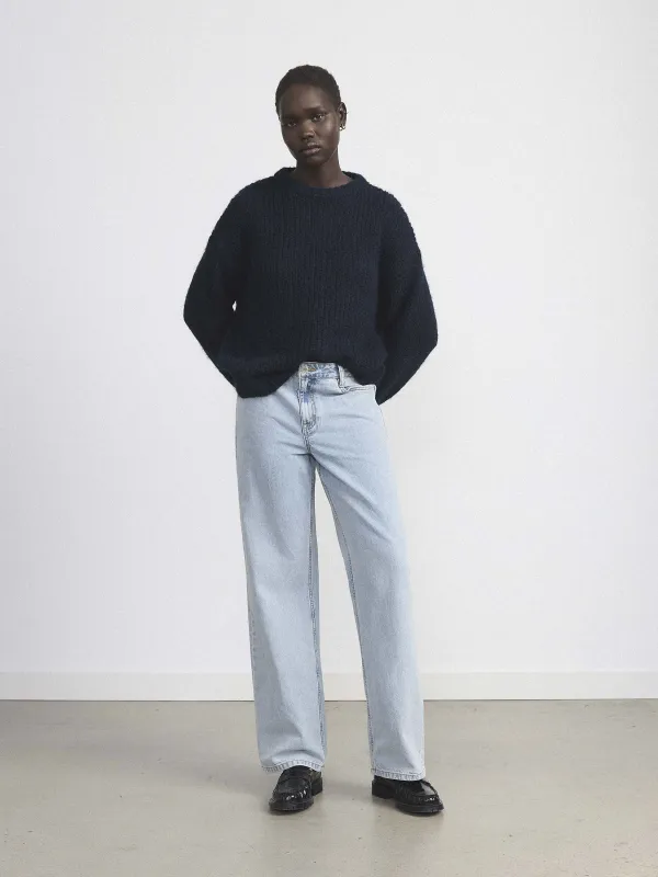 The Fuzzy Openwork Sweater in Deep Blue sold by Frank & Oak