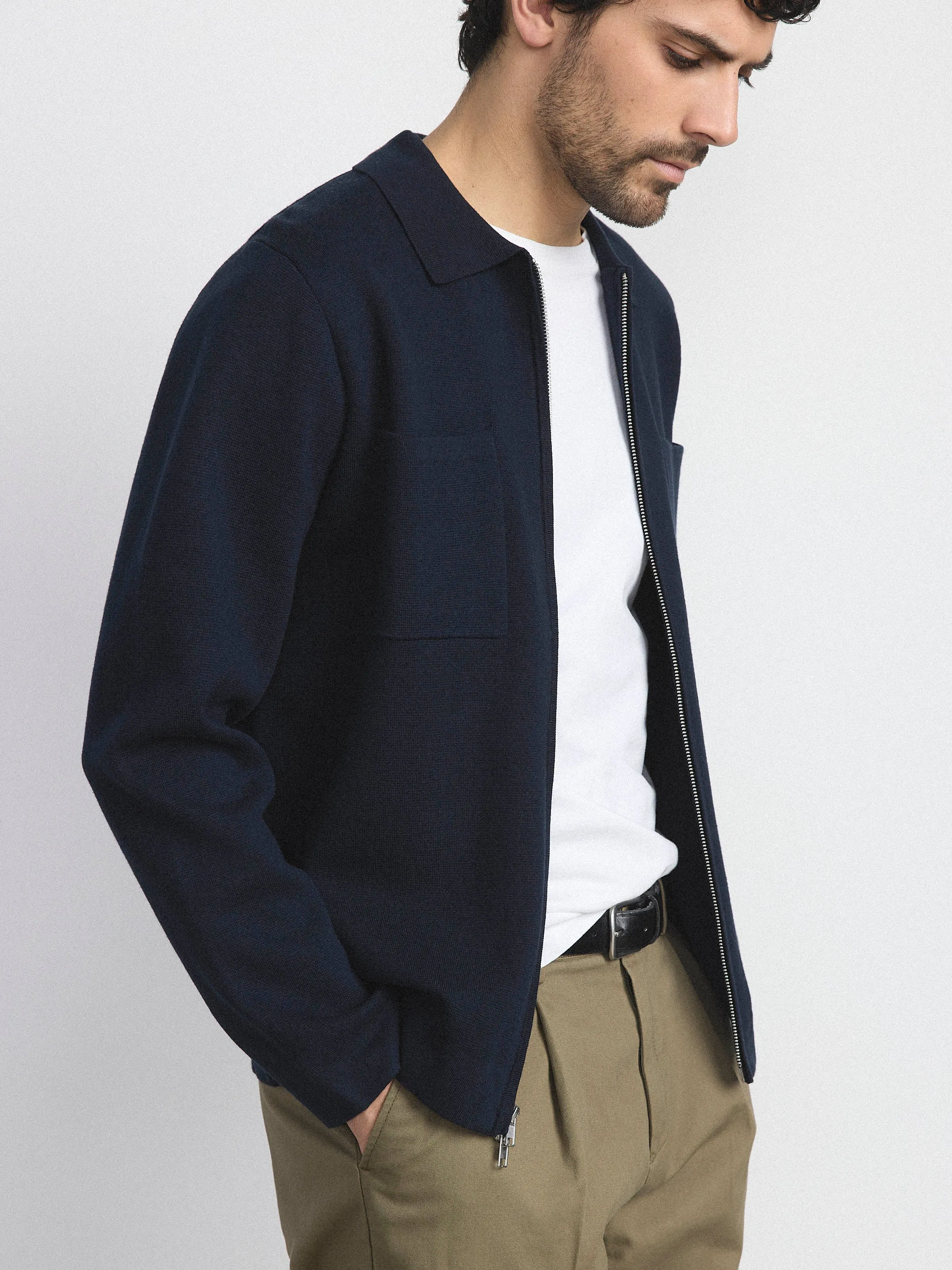 The Zip Up Knit Overshirt in Deep Blue sold by Frank & Oak product image thumbnail 4