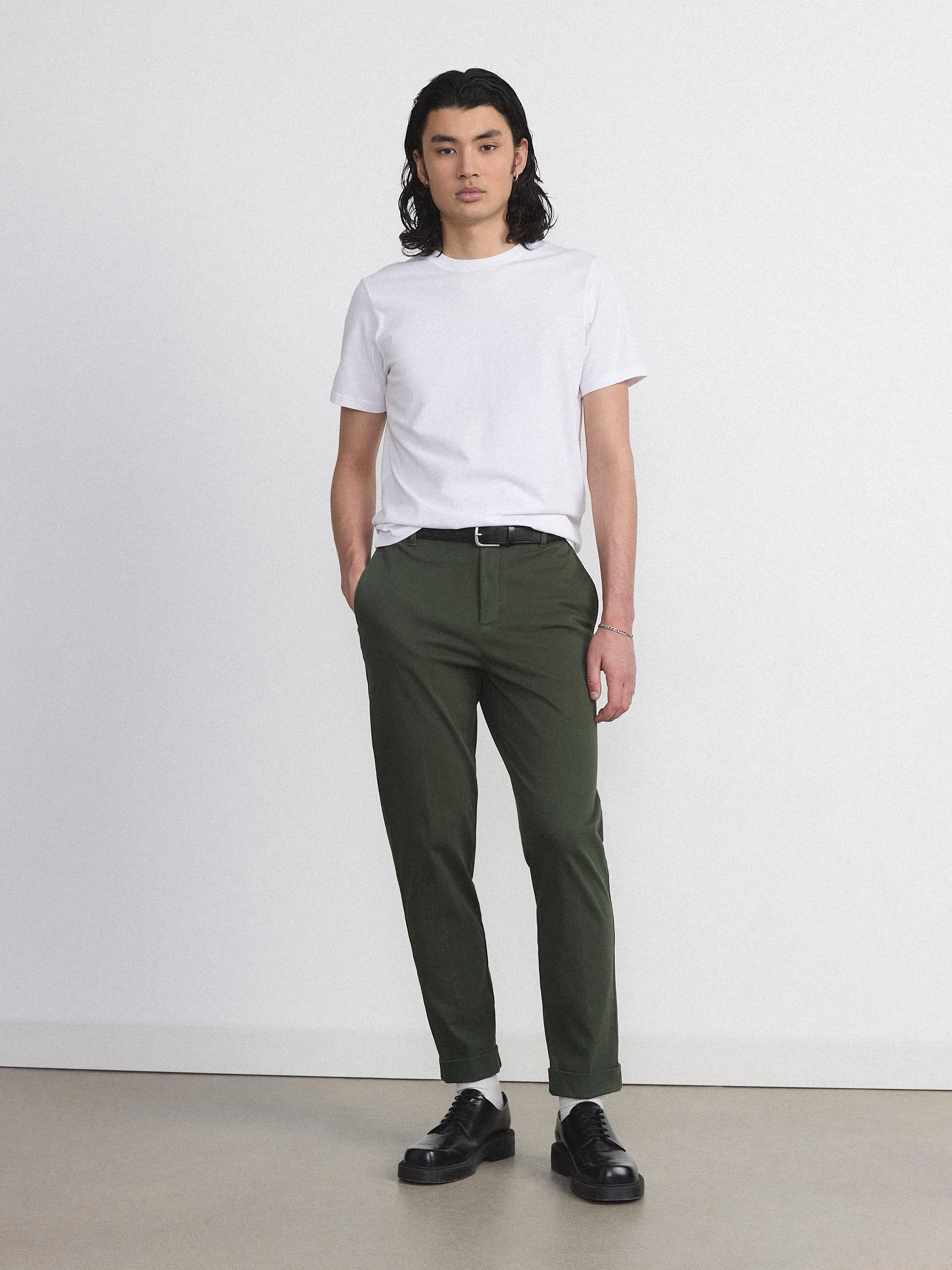 The Flex Colin Chino Pant in Deep Green sold by Frank & Oak