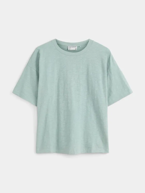 The Drop Shoulder Loose T-Shirt in Muted Teal sold by Frank & Oak