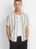 The Striped Camp Collar Shirt in Olive Green sold by Frank & Oak