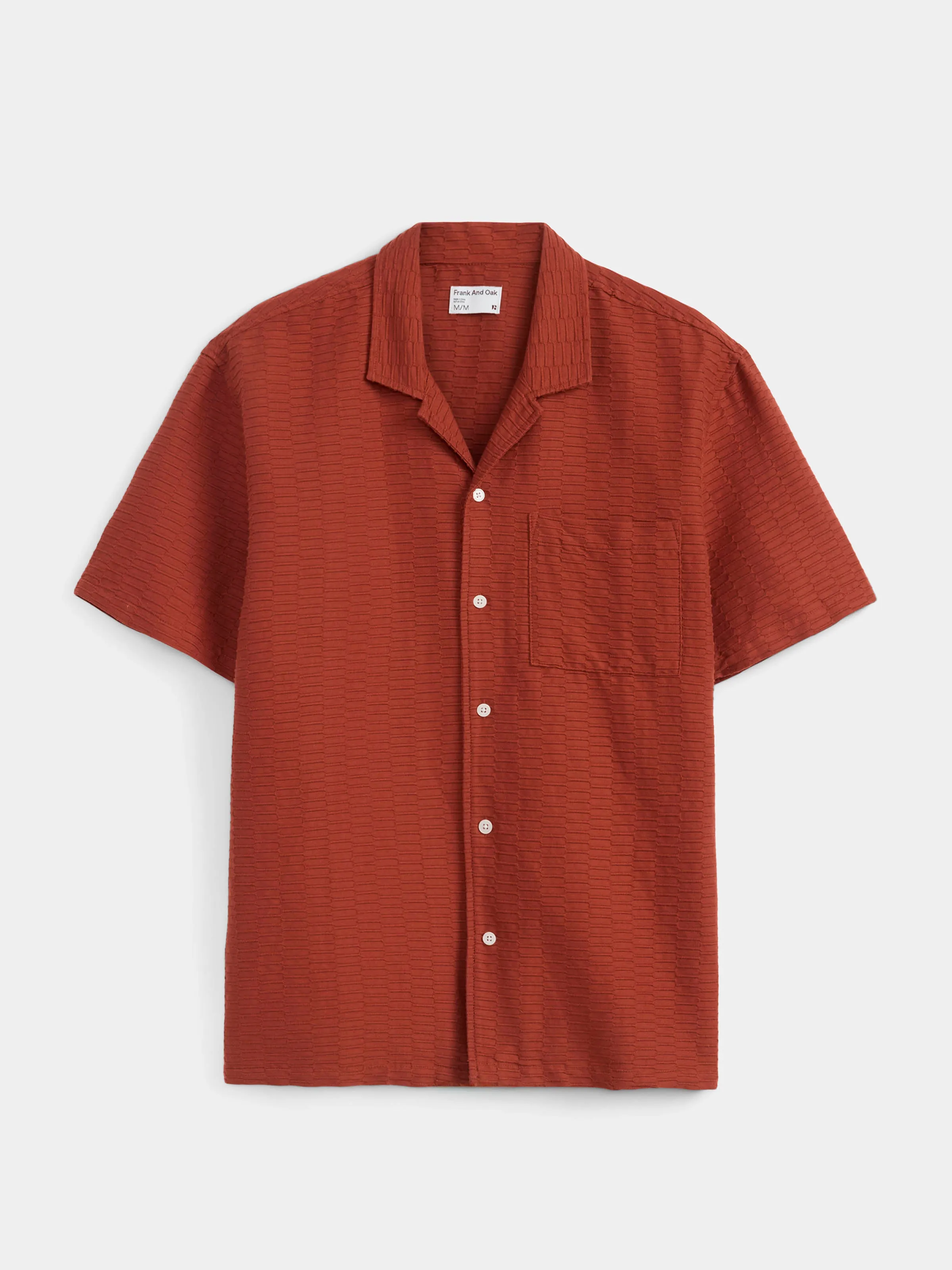The Textured Camp Collar Shirt in Spice Orange sold by Frank & Oak