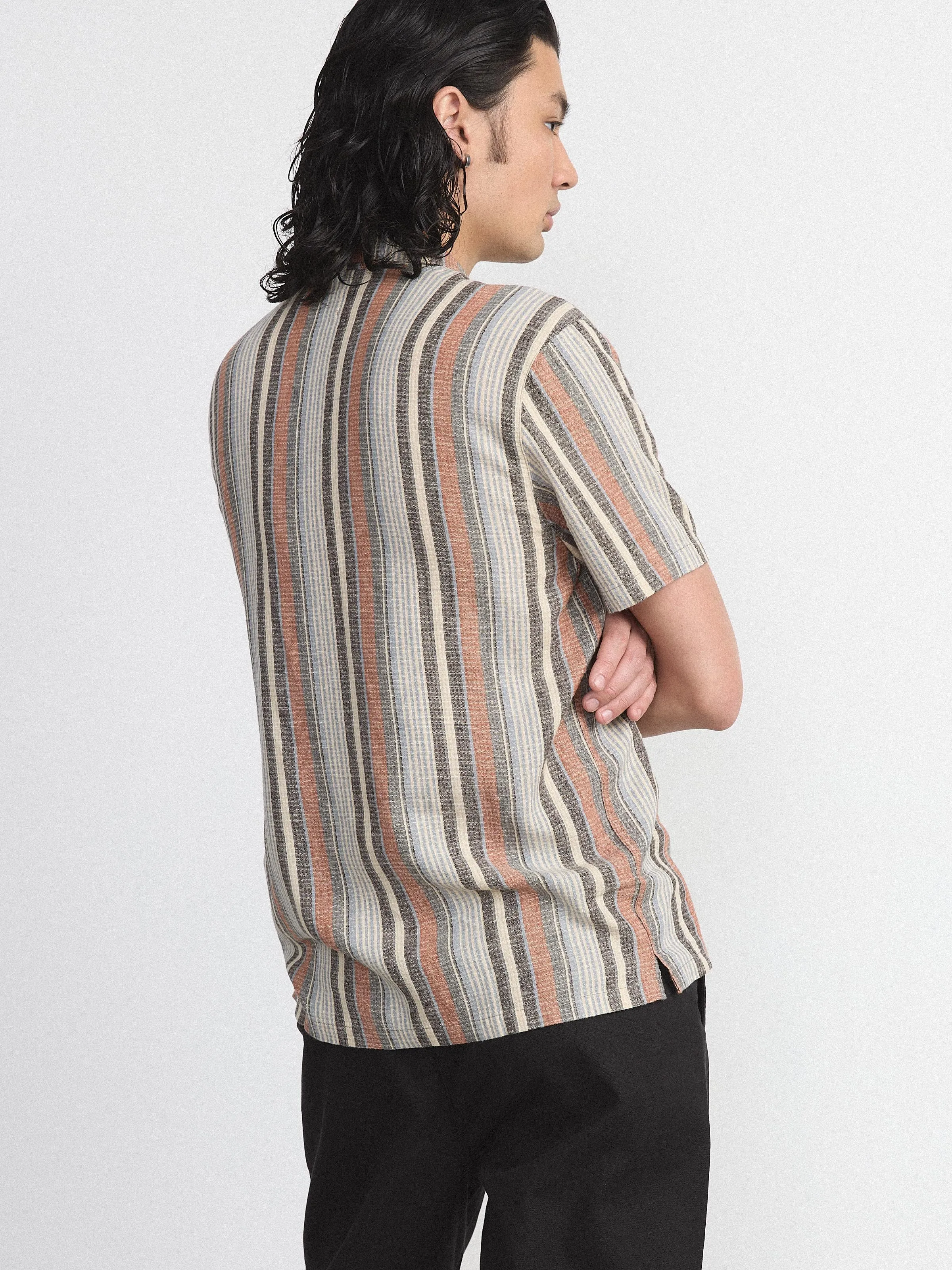 The Striped Camp Collar Shirt in Spice Orange sold by Frank & Oak product image thumbnail 3