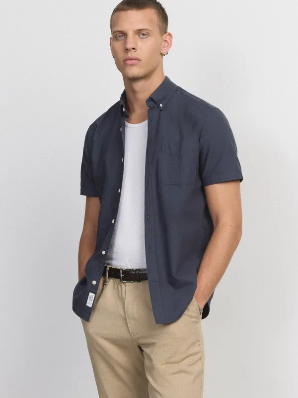 The Jasper Short Sleeve Oxford Shirt in Midnight Blue sold by Frank & Oak