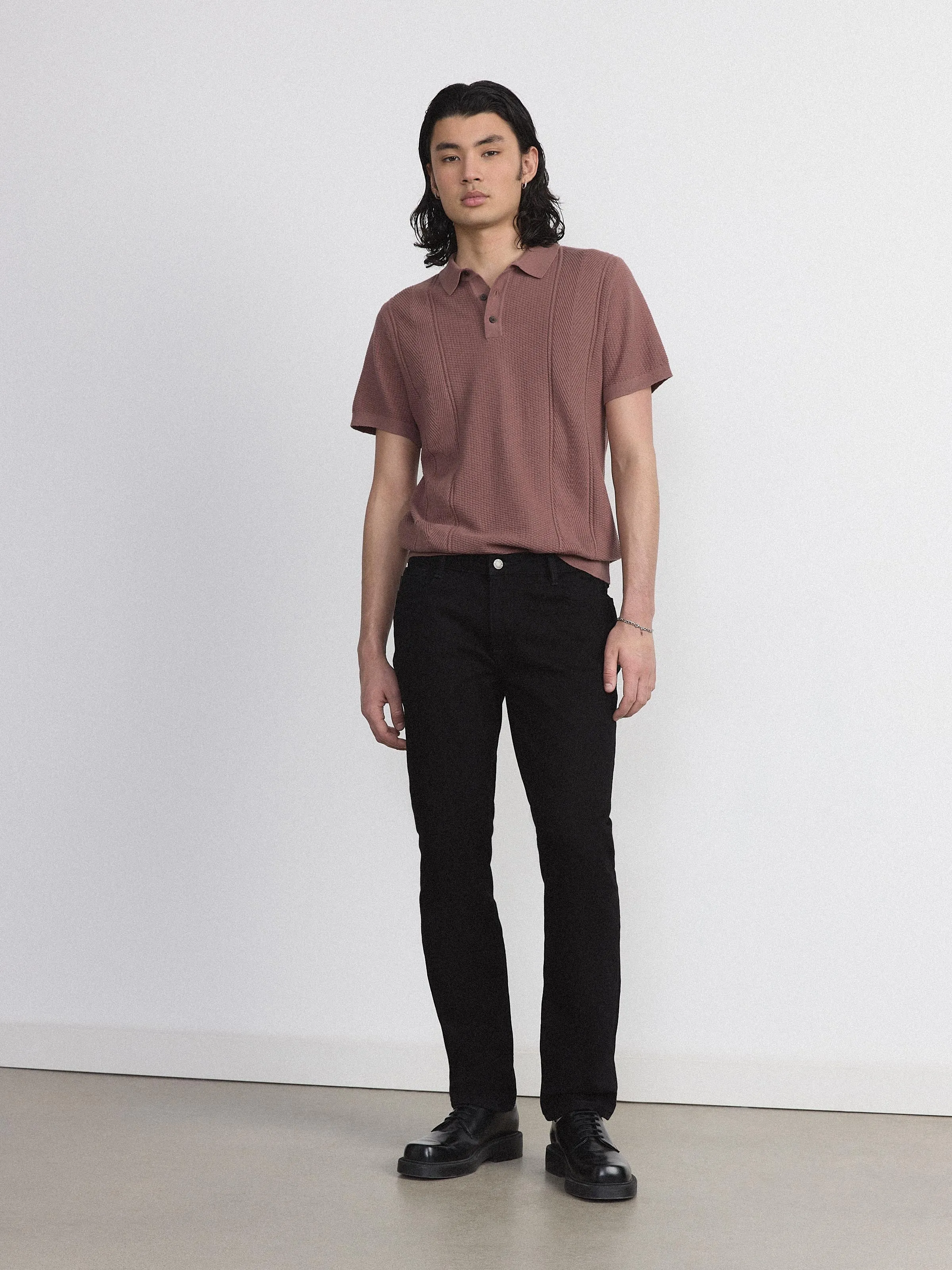 The Mixed Stitch Polo in Nutmeg sold by Frank & Oak