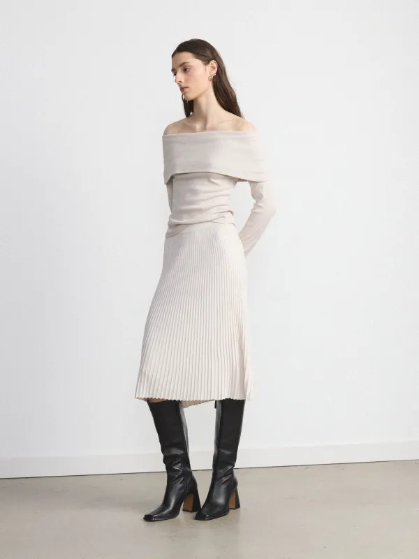 The Ribbed Midi Skirt in Natural Beige sold by Frank & Oak