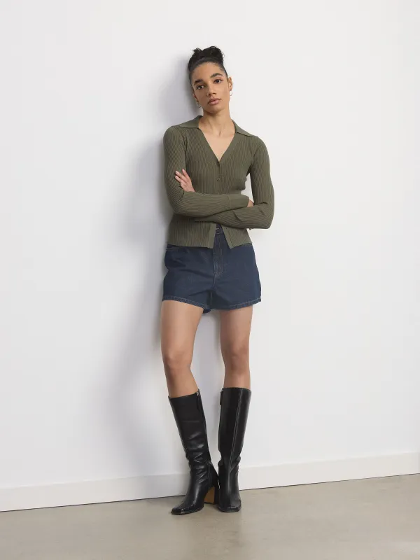 The Buttoned Slim Fit Sweater in Olive Green sold by Frank & Oak
