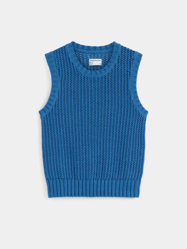 The Crochet Sweater Vest in Bold blue sold by Frank & Oak