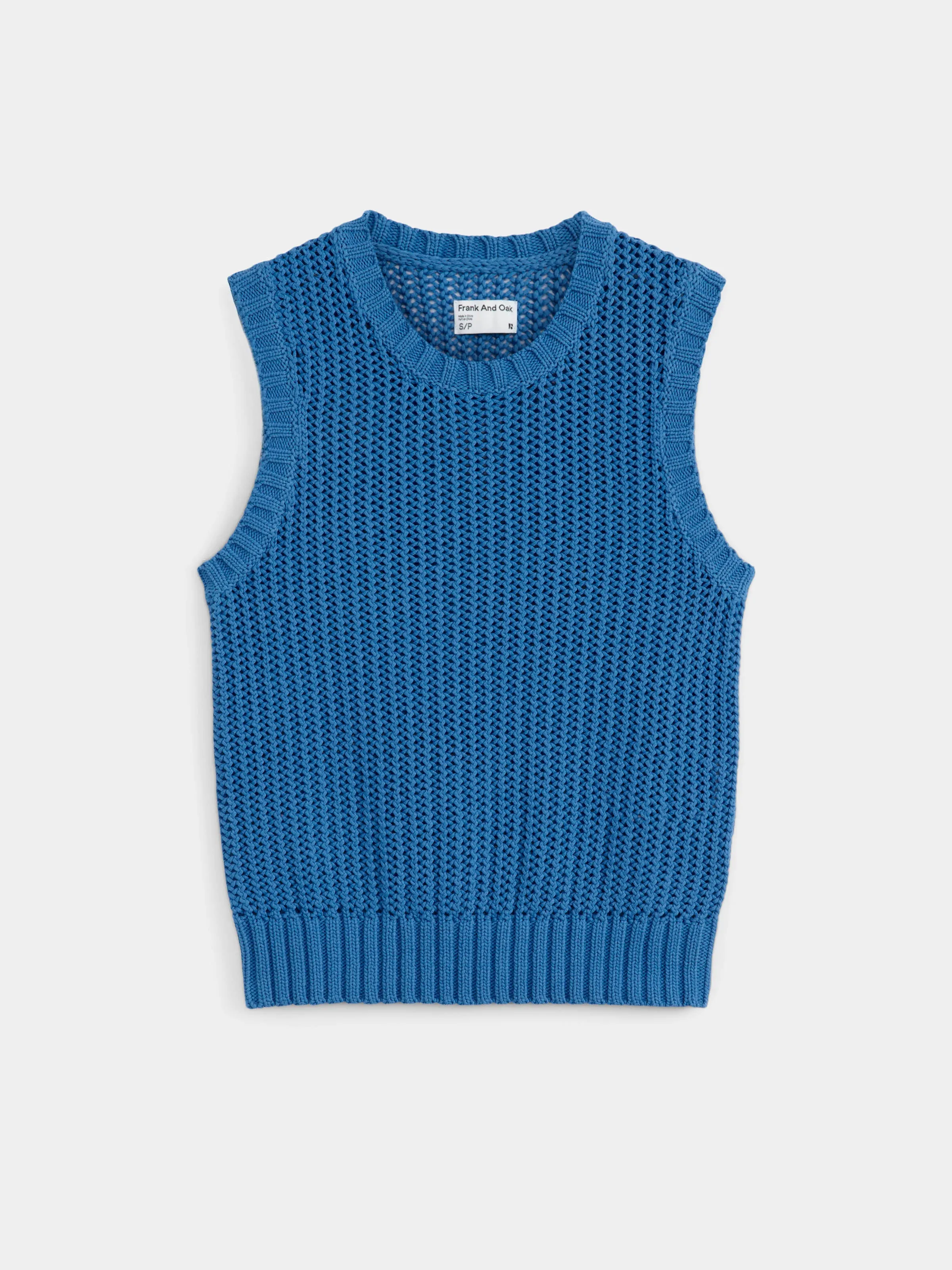 The Crochet Sweater Vest in Bold blue sold by Frank & Oak