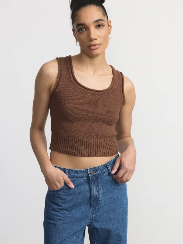 The Scoop Neck Sweater Vest in Chocolate Brown sold by Frank & Oak