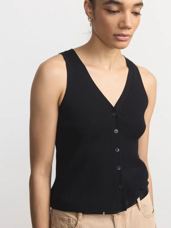 The Button Up Sweater Vest in Black sold by Frank & Oak
