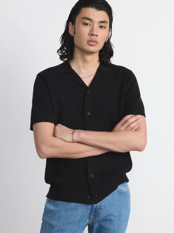 The Knit Camp Collar Shirt in Black sold by Frank & Oak