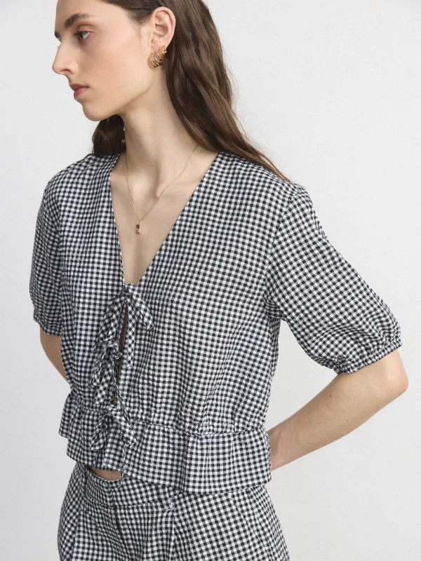 The Gingham Tie Front Blouse in Black sold by Frank & Oak
