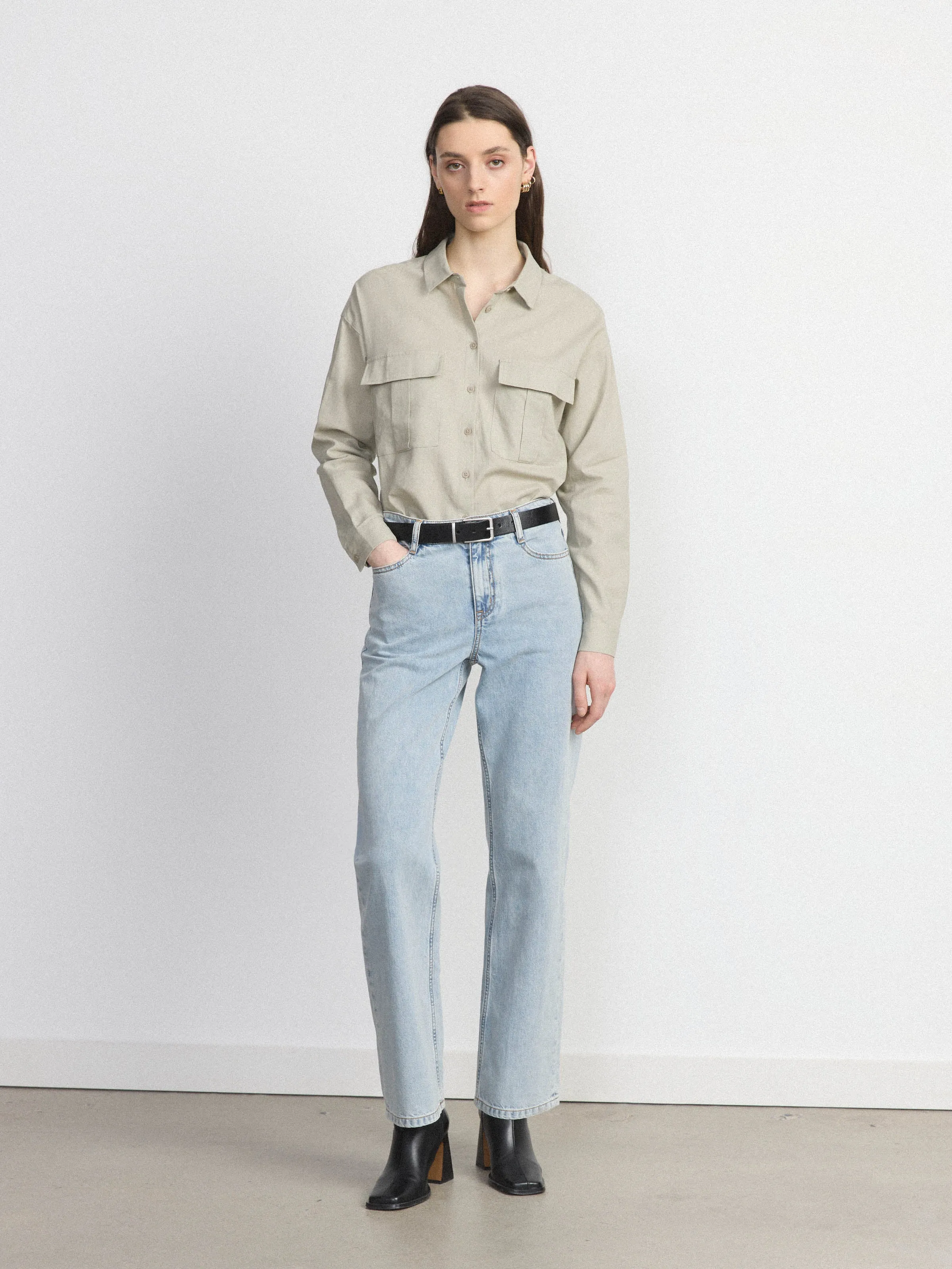 The Relaxed Linen Shirt in Light Greige sold by Frank & Oak